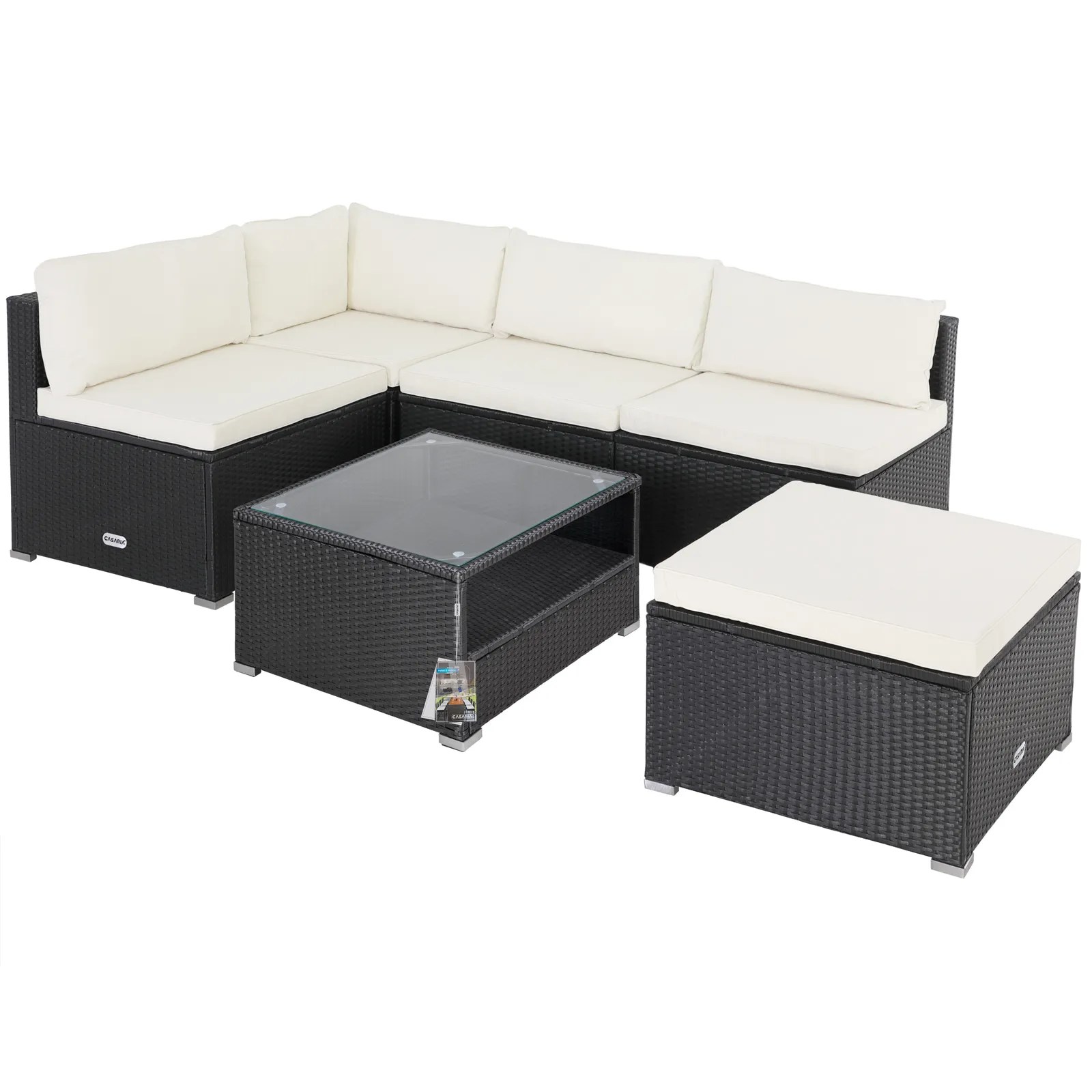 Polyrattan Ecklounge Schwarz/Creme dicke Rückenpolster Polyrattan Ecklounge Schwarz/Creme dicke Rückenpolster