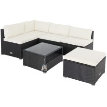 Polyrattan Ecklounge Schwarz/Creme dicke Rückenpolster Polyrattan Ecklounge Schwarz/Creme dicke Rückenpolster