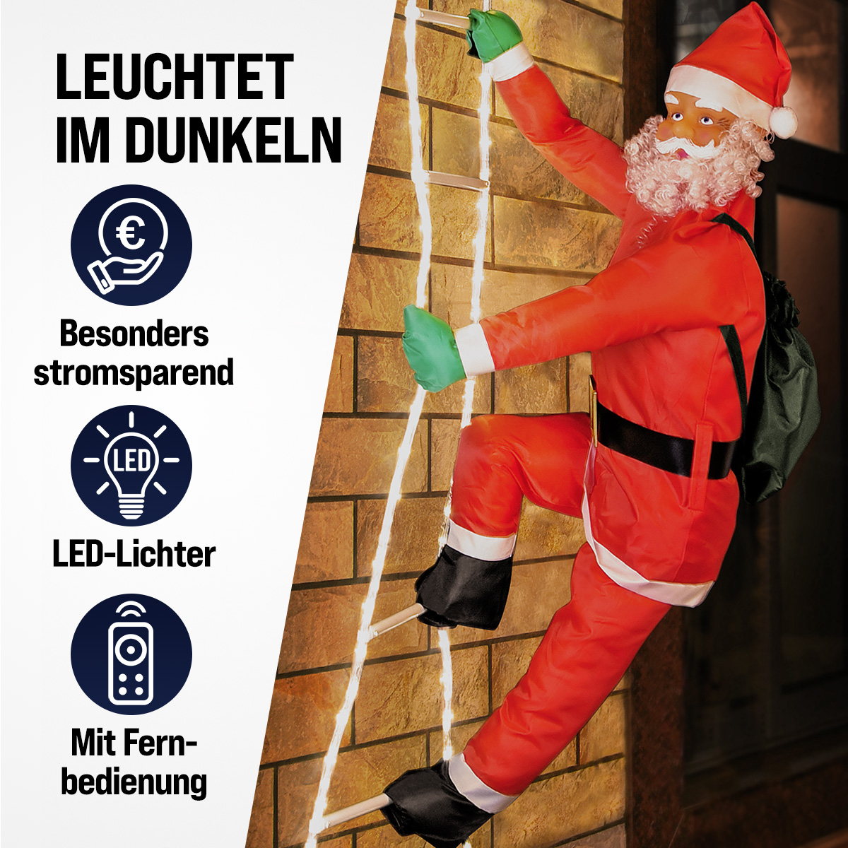 Weihnachtsmann auf Leiter mit 120 LEDs – Bild 2