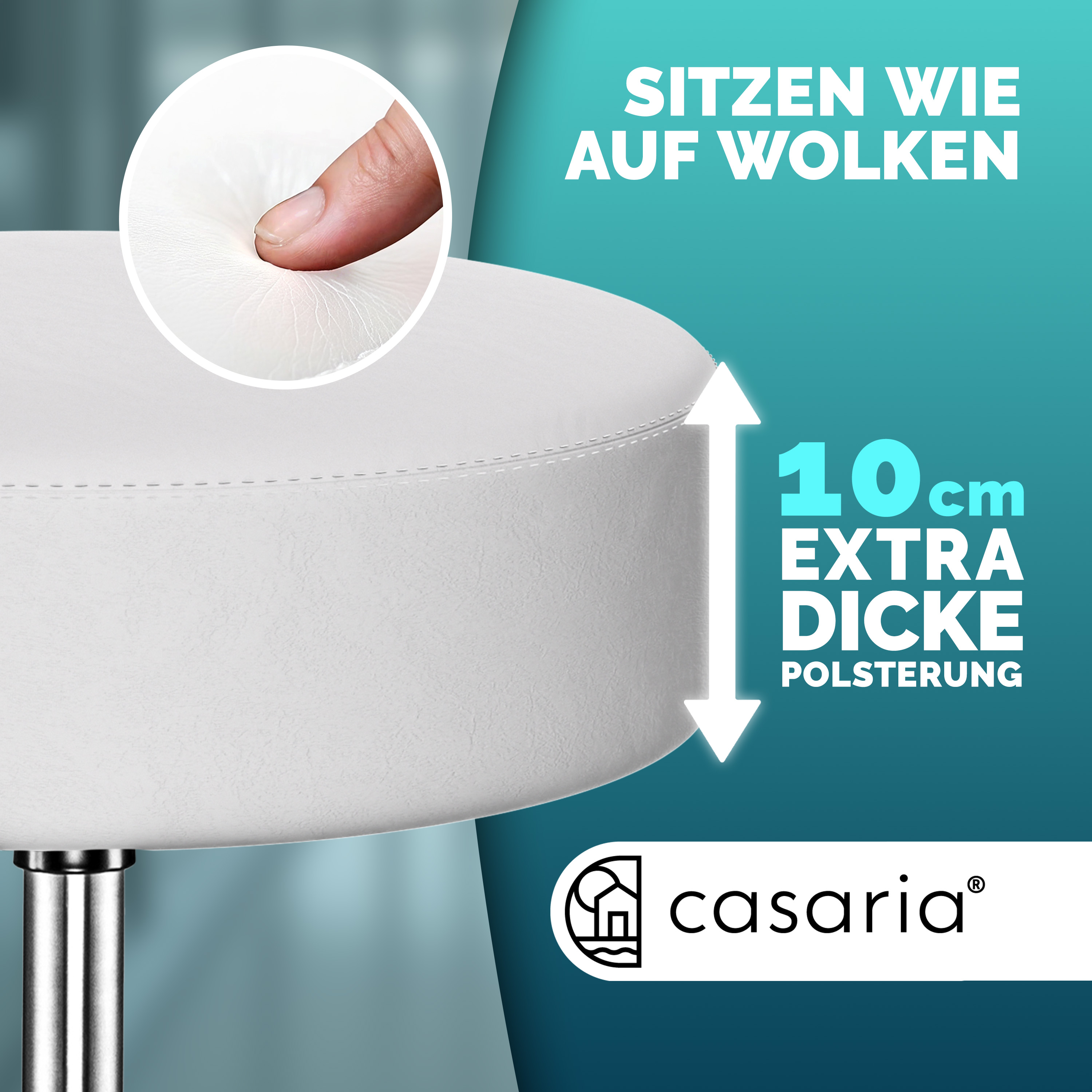 Rollhocker Kunstleder 2er-Set Weiß 360° drehbar – Bild 2