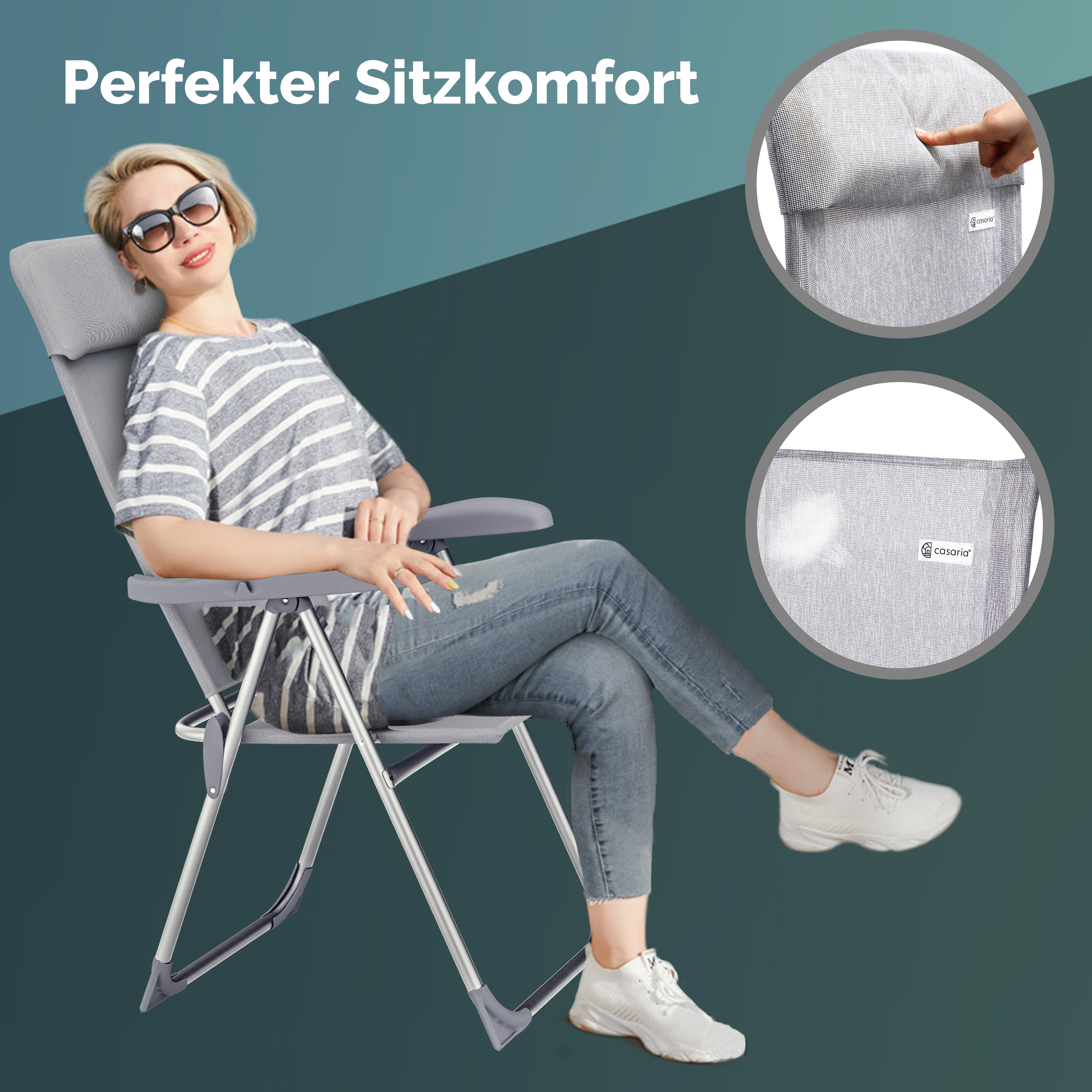 Gartenstuhl klappbar 4er-Set Grau meliert Alu Hochlehner verstellbar – Bild 2