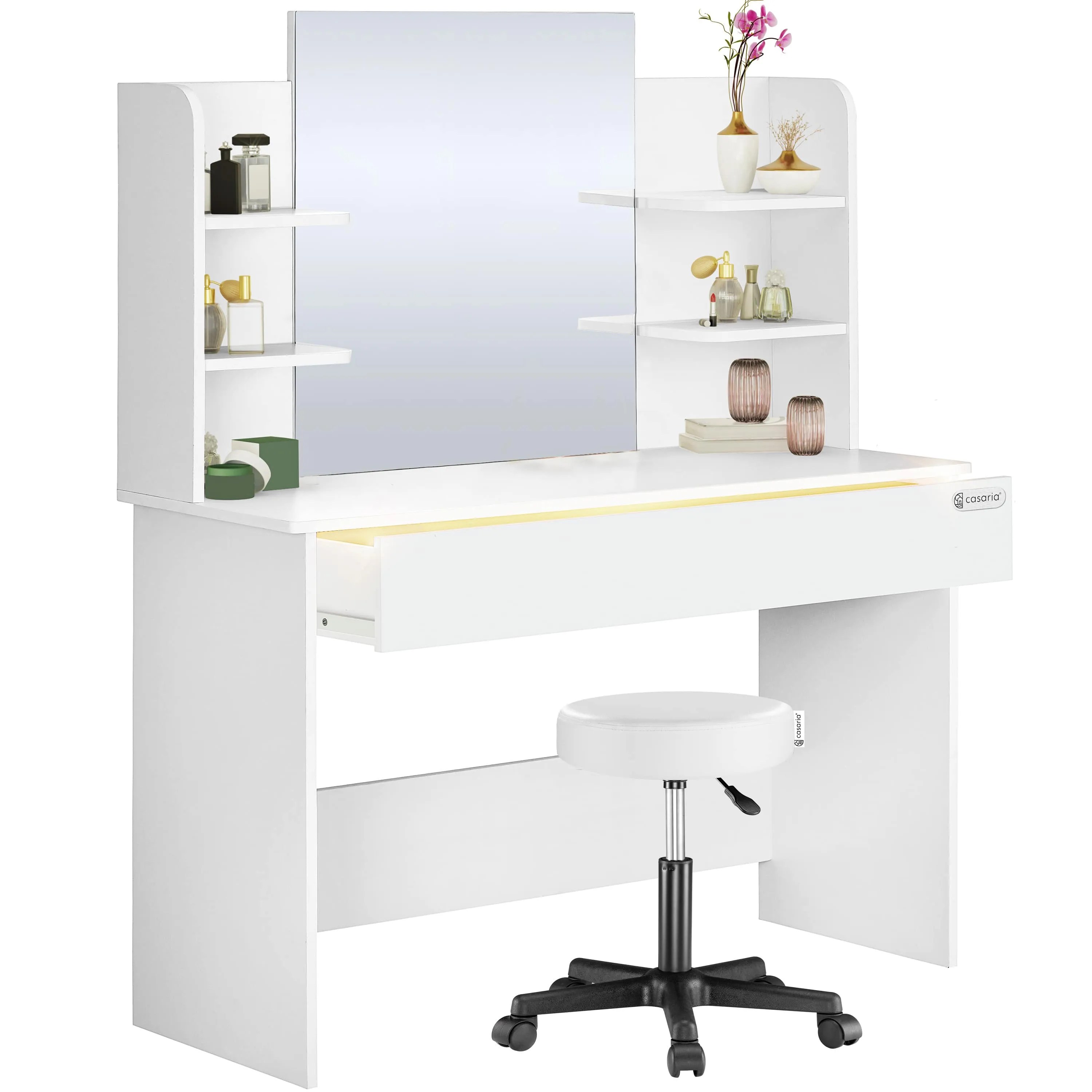 Schminktisch Lucia Weiß 140x110x40cm mit Rollhocker Schminktisch Lucia Weiß 140x110x40cm mit Rollhocker