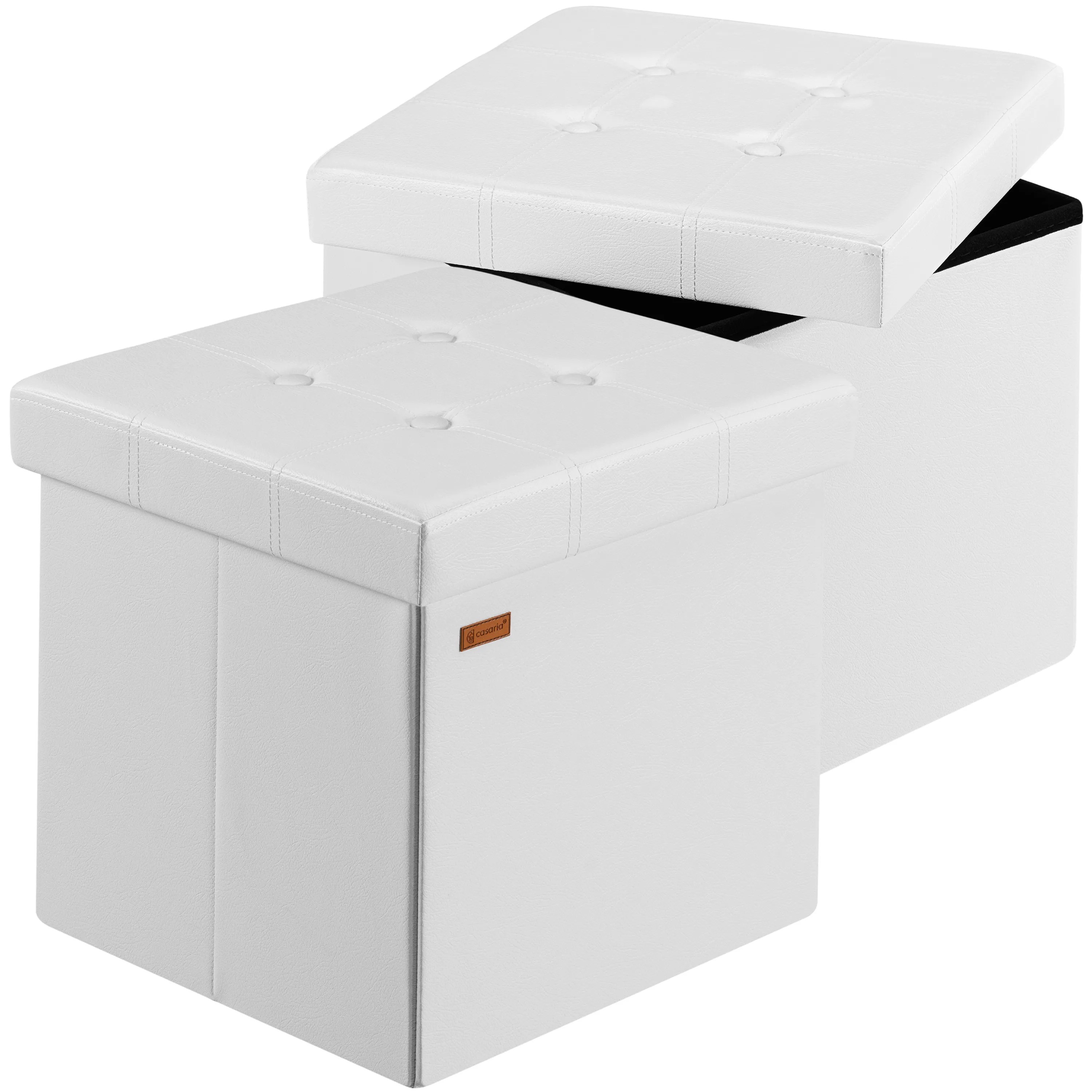 Sitzhocker 2er-Set Weiß Kunstleder 38x38x38cm faltbar Sitzhocker 2er-Set Weiß Kunstleder 38x38x38cm faltbar