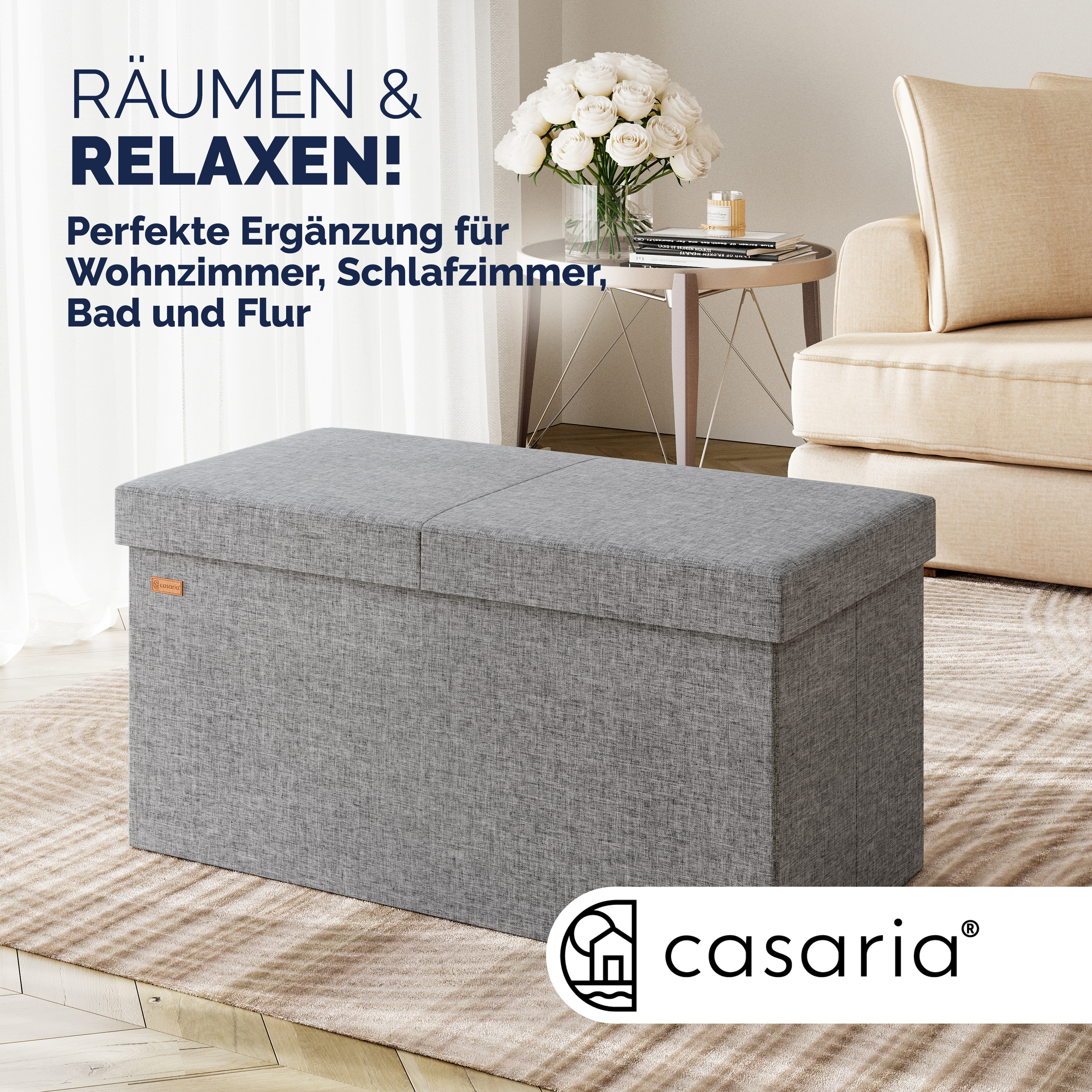 Sitzbank Hellgrau 80x40x40cm mit Stauraum faltbar – Bild 2