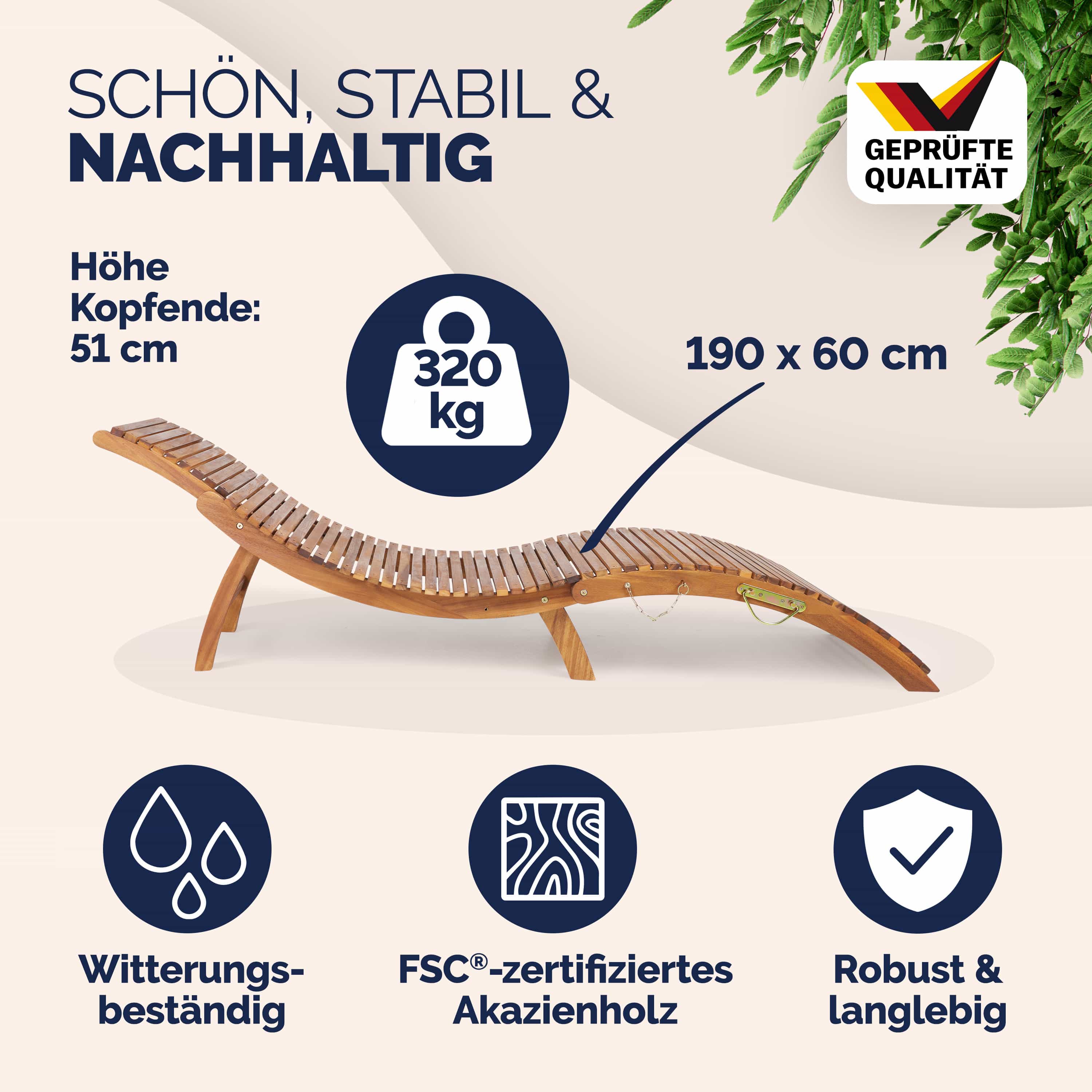 Faltbare Gartenliege Akazienholz FSC®-zertifiziert – Bild 2