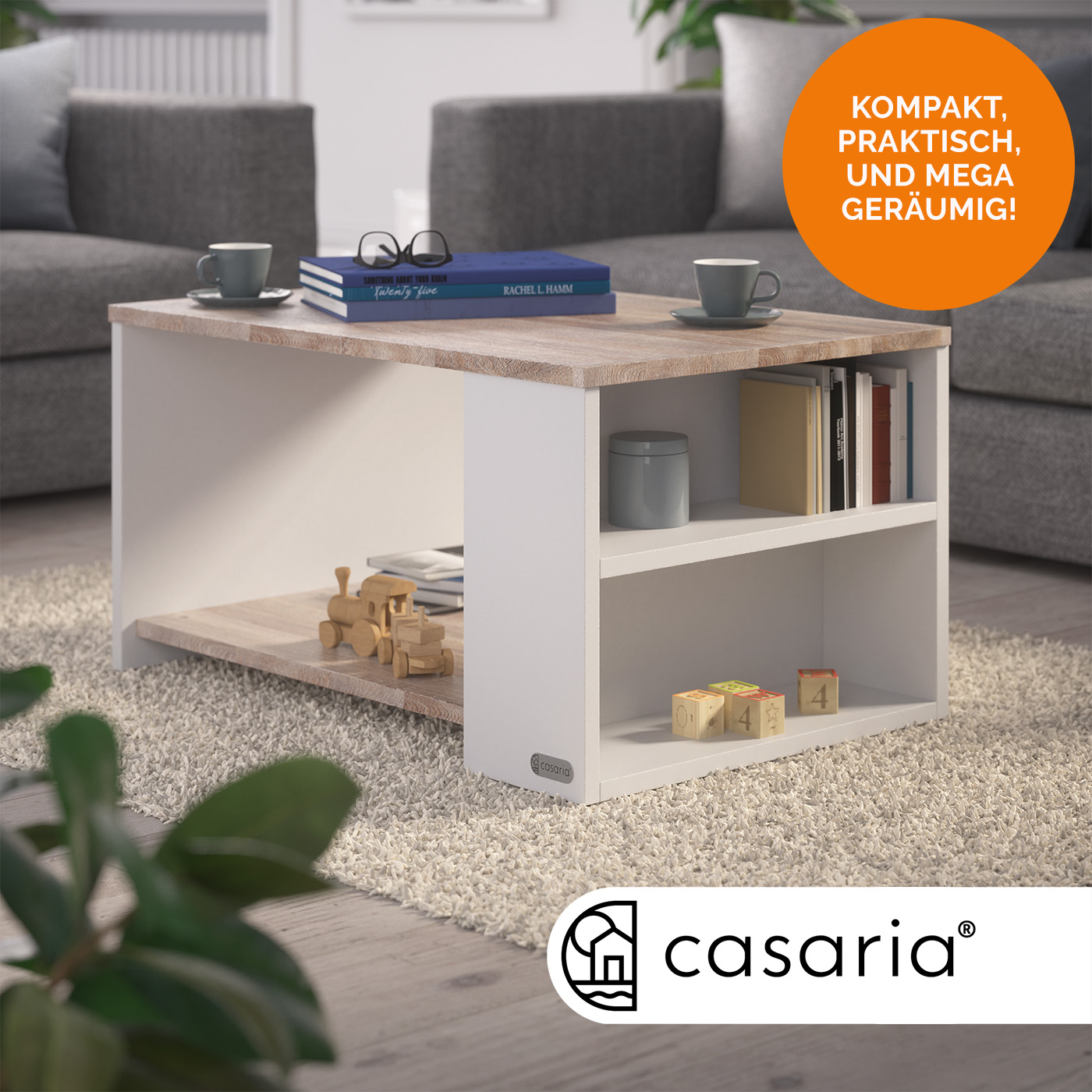 Couchtisch Santa Cruz Weiß/Eiche 90x60x50cm – Bild 2