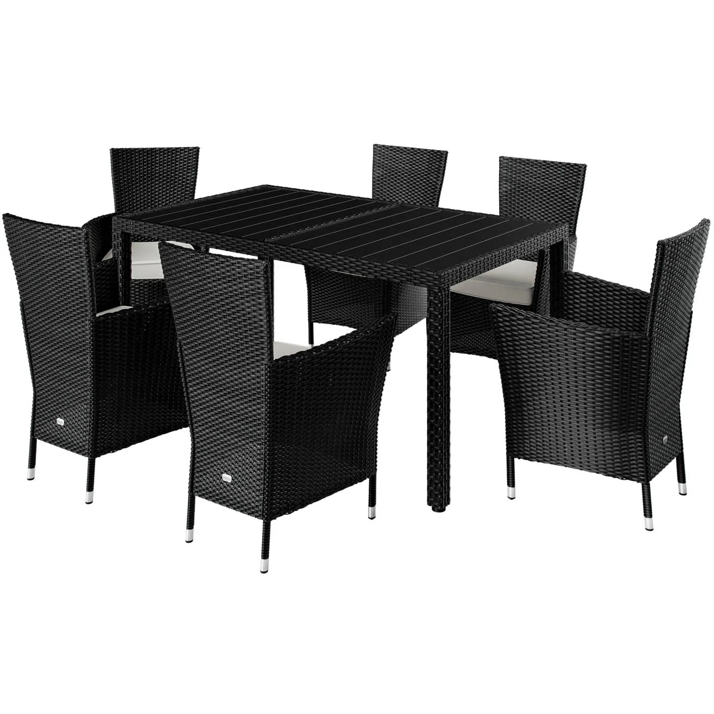 Sitzgruppe Polyrattan 7-tlg Schwarz WPC Sitzgruppe Polyrattan 7-tlg Schwarz WPC