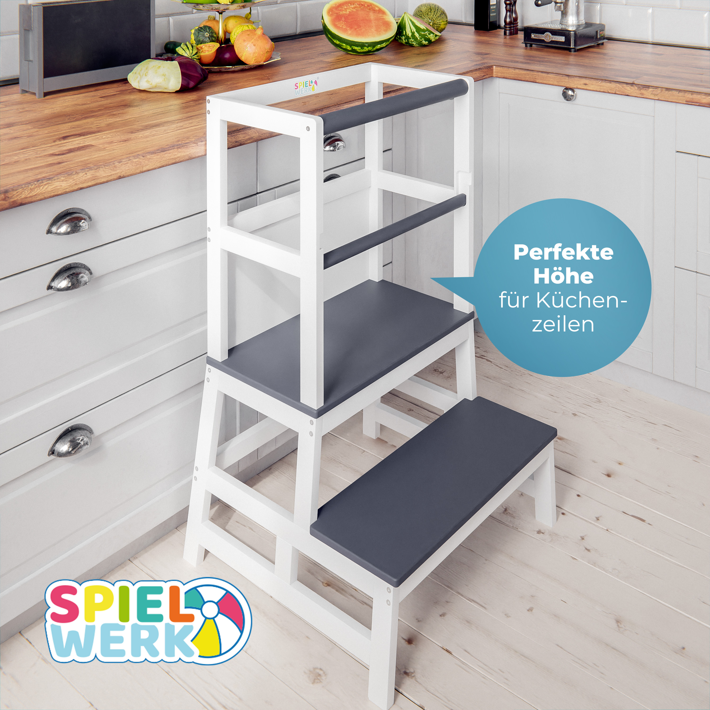 Lernturm Barn Weiß/Anthrazit Kiefernholz 93x51x50cm – Bild 2