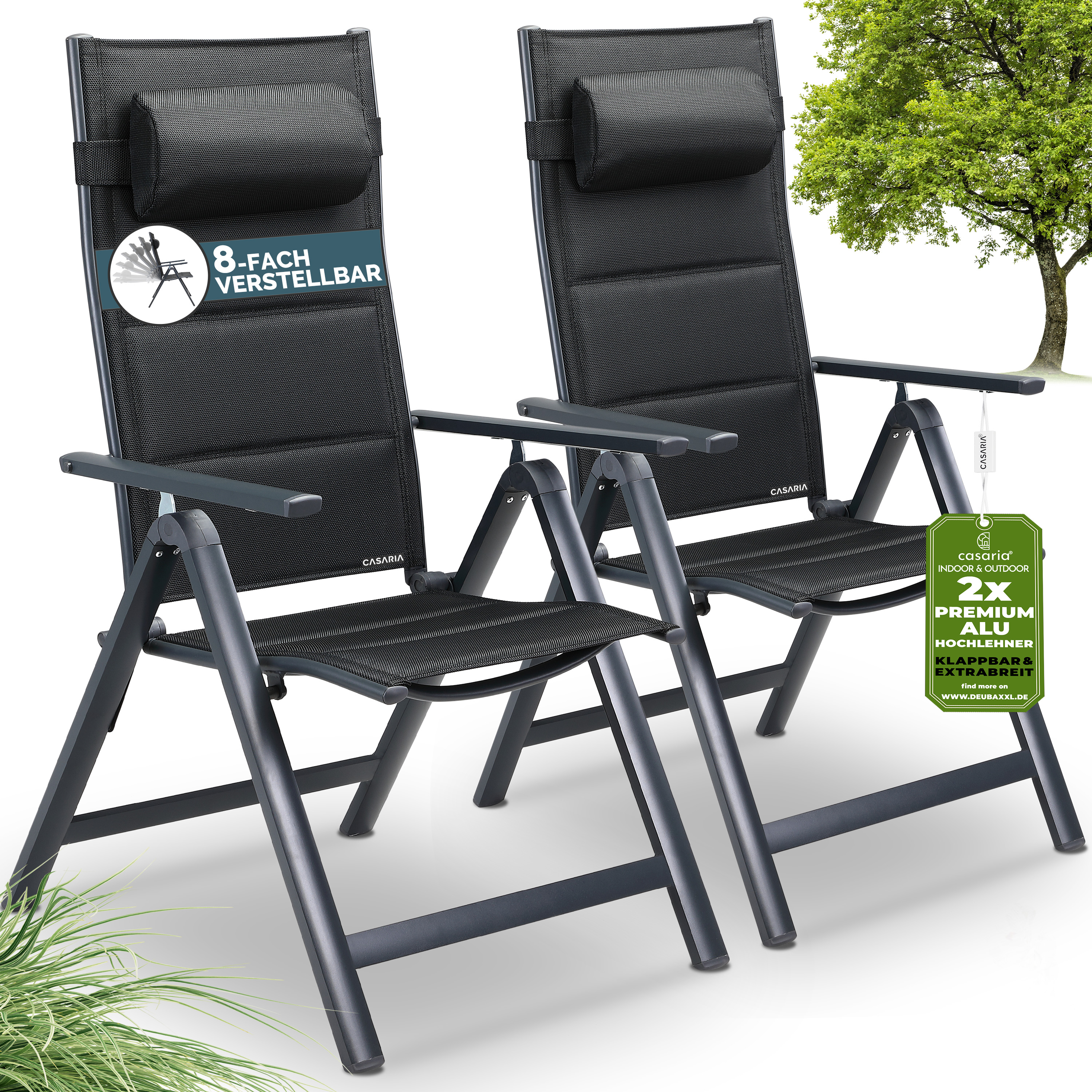 Gartenstuhl Hochlehner klappbar Bern Premium 2er-Set Anthrazit Alu gepolstert & verstellbar – Bild 2