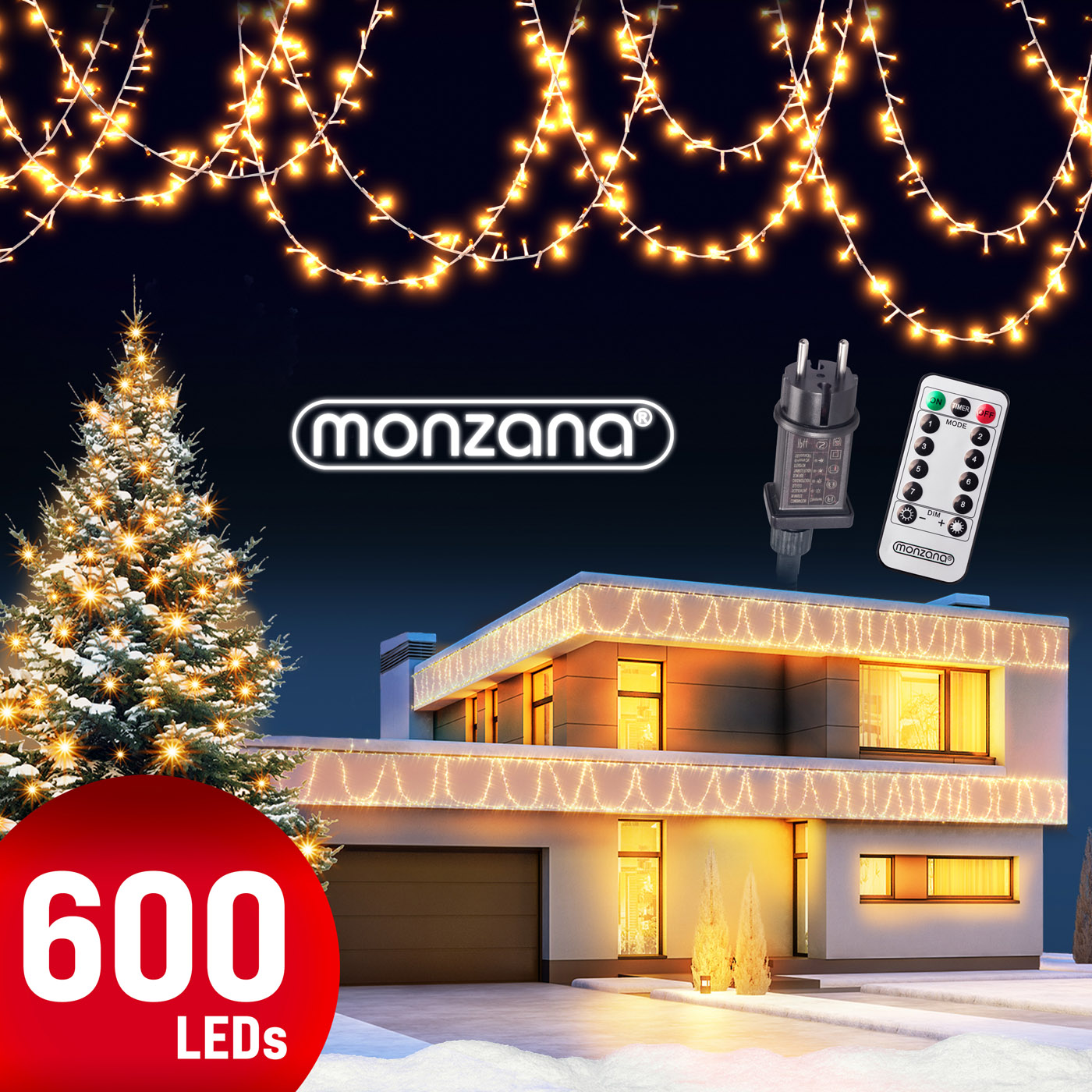 Lichterkette Weihnachten Warmweiß 60m transparent Fernbedienung – Bild 2
