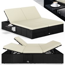 Polyrattan Sonnenliege Schwarz/Creme 200x160x33cm Polyrattan Sonnenliege Schwarz/Creme 200x160x33cm