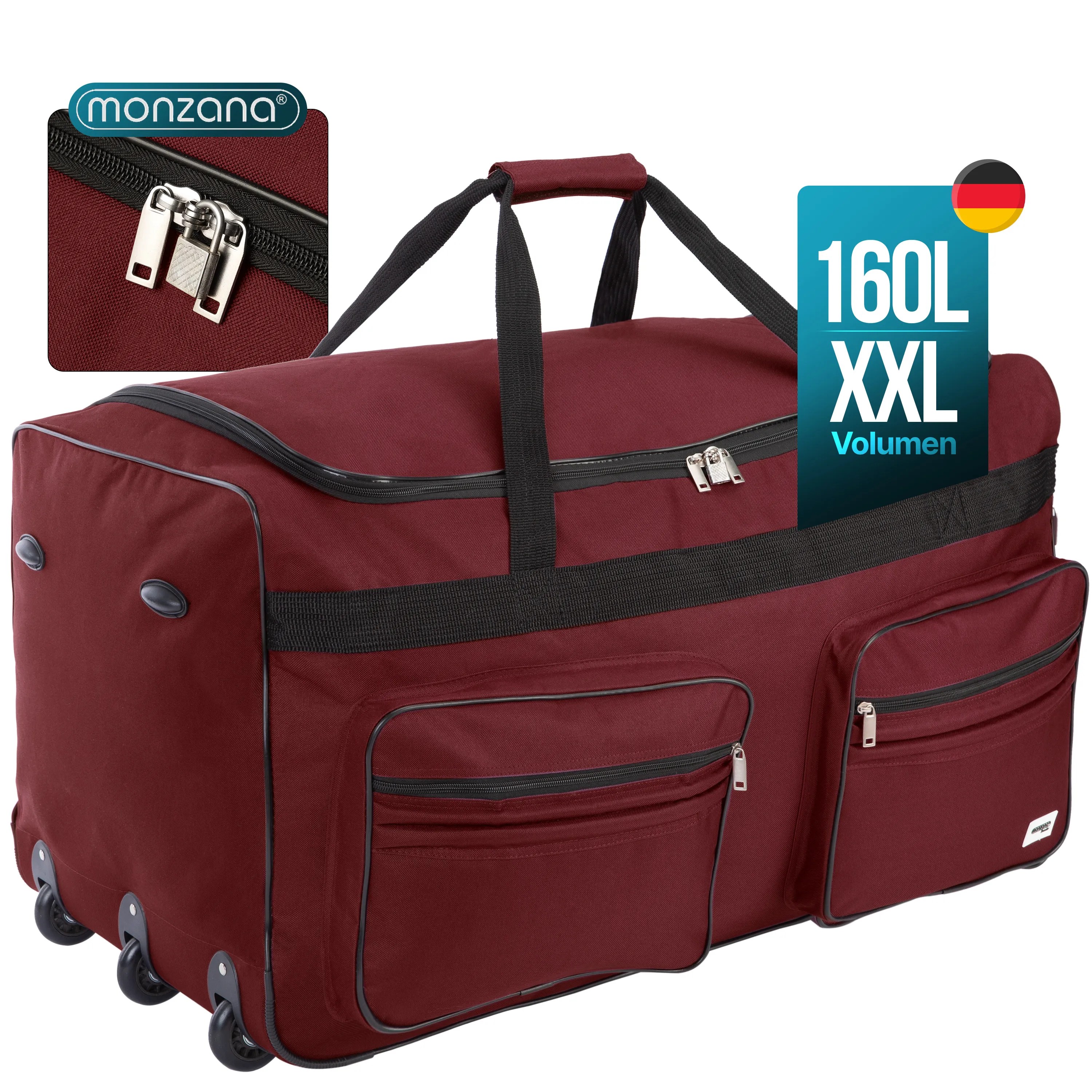 XXL Reisetasche mit Trolleyfunktion 160L rot XXL Reisetasche mit Trolleyfunktion 160L rot