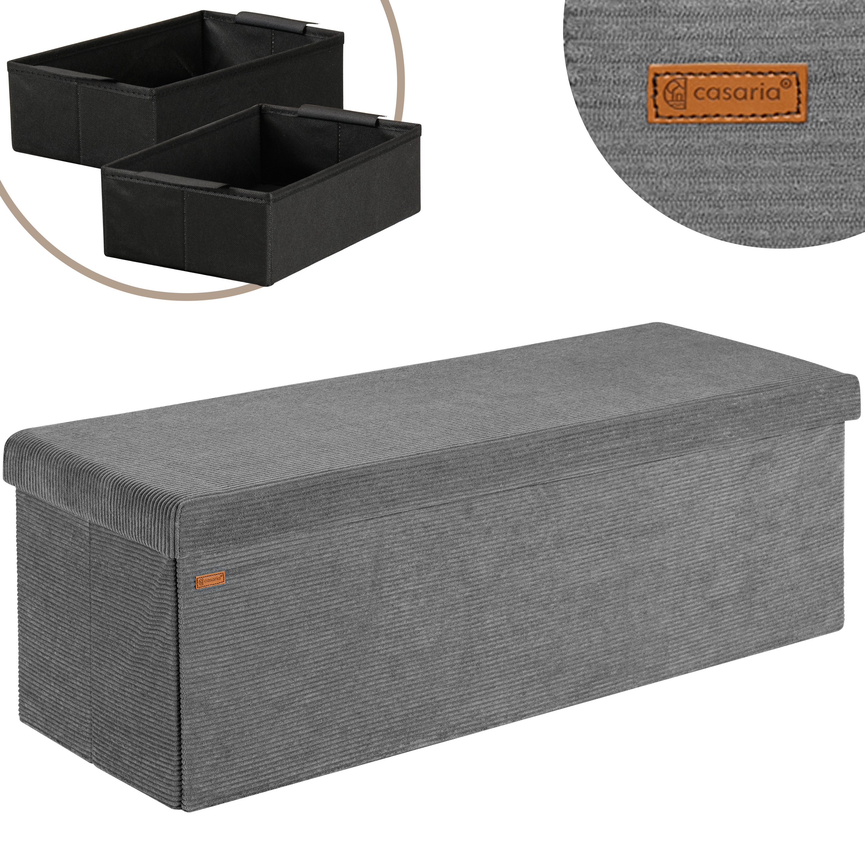 Sitzbank Anthrazit Cord 114x38x38cm MDF faltbar – Bild 2