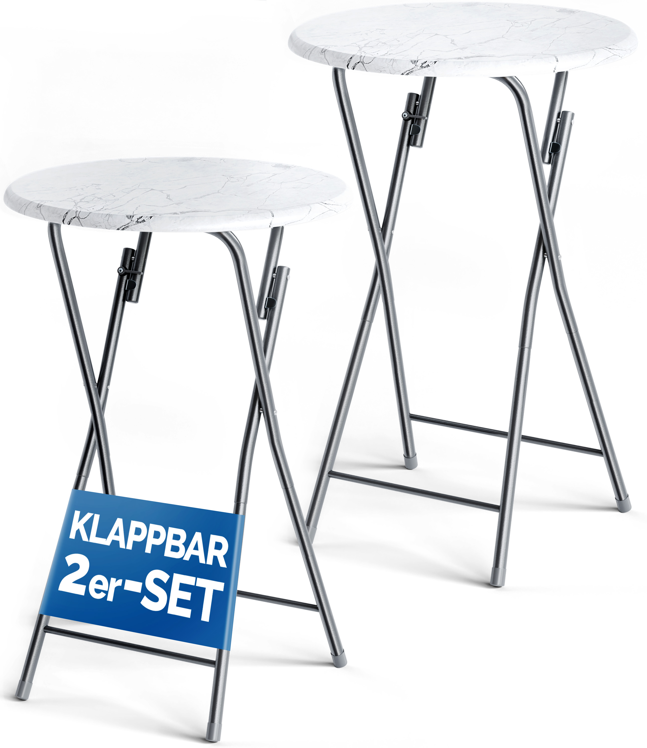 Stehtisch 2er-Set klappbar Ø60cm Marmoroptik Weiß 110cm Höhe Stehtisch 2er-Set klappbar Ø60cm Marmoroptik Weiß 110cm Höhe