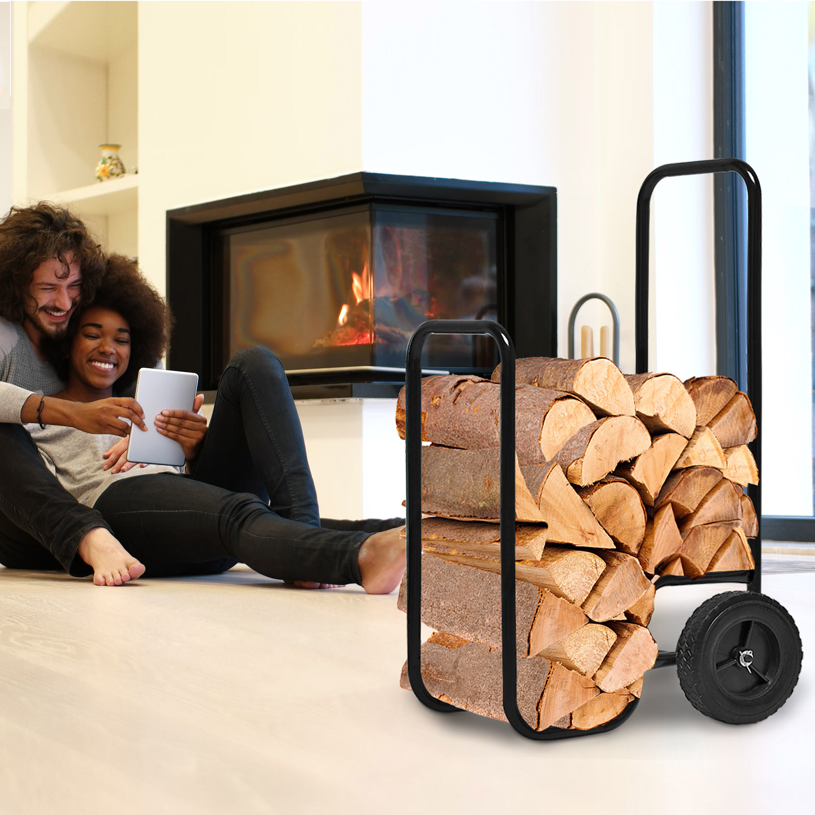Kaminholzwagen 56x45x105cm 80 kg Tragkraft Gummireifen – Bild 2