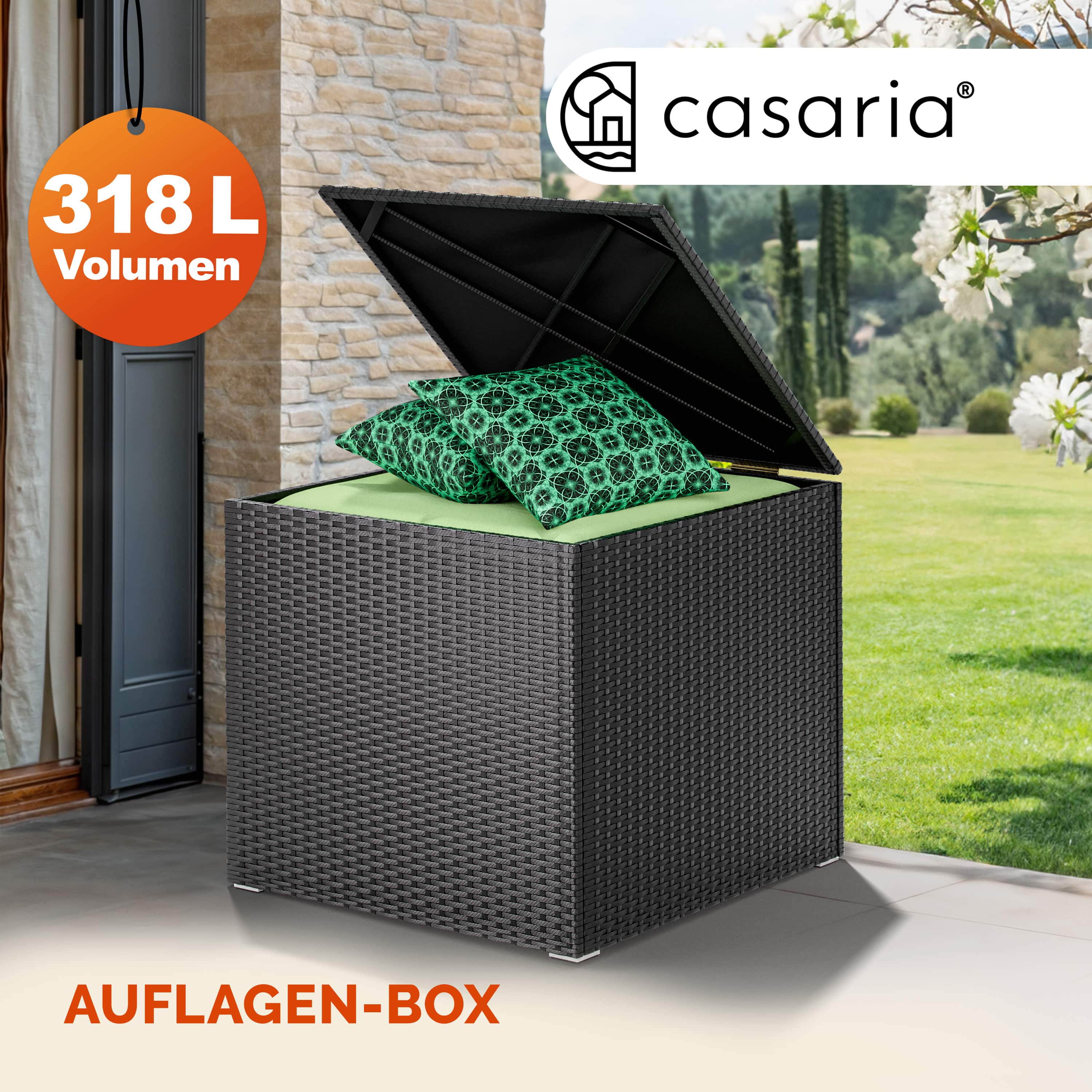 Gartenbox Polyrattan 318L Schwarz mit Innenverkleidung wetterfest – Bild 2