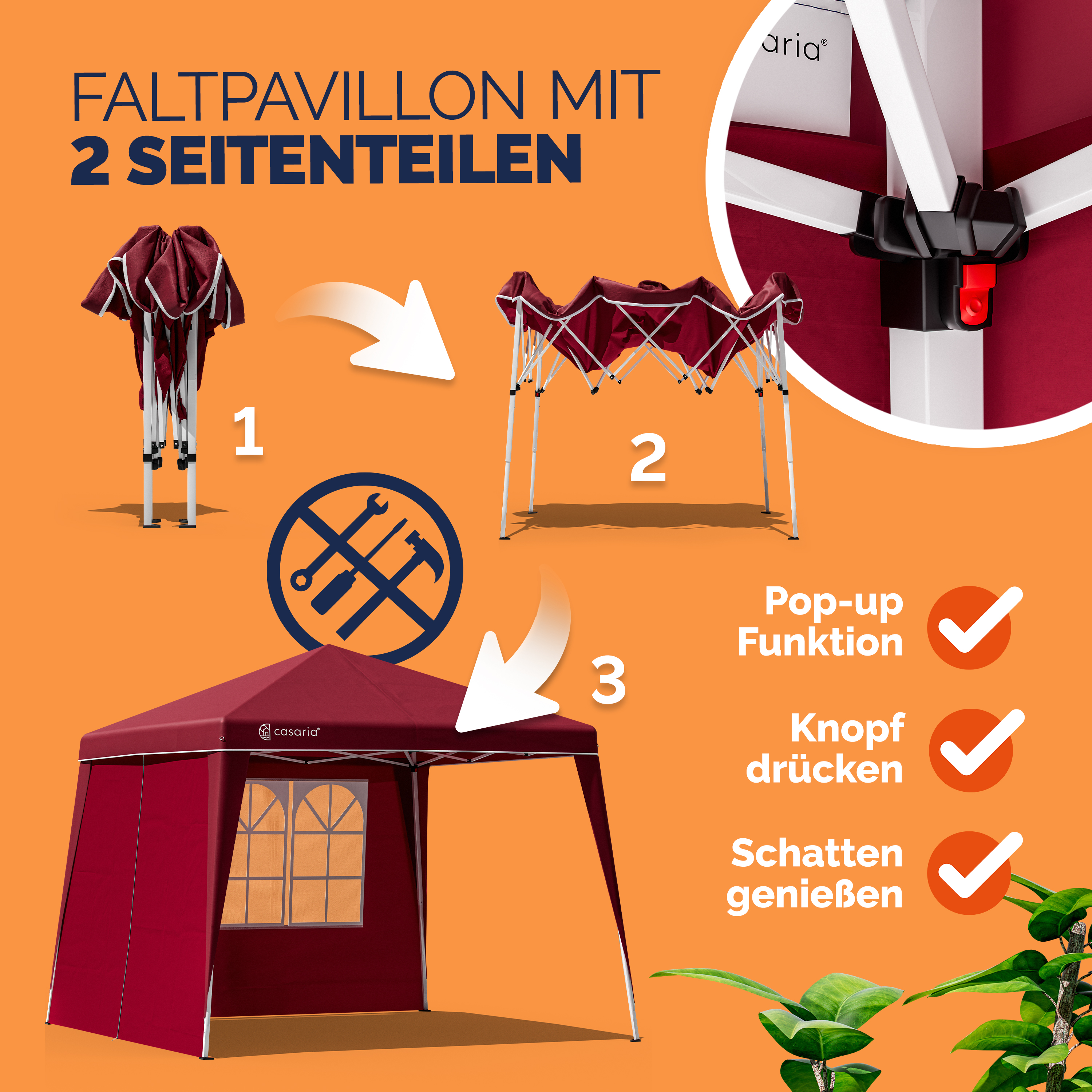 Faltpavillon Capri Rot 3x3m inkl 2 Seitenwänden UV-Schutz 50+ – Bild 2