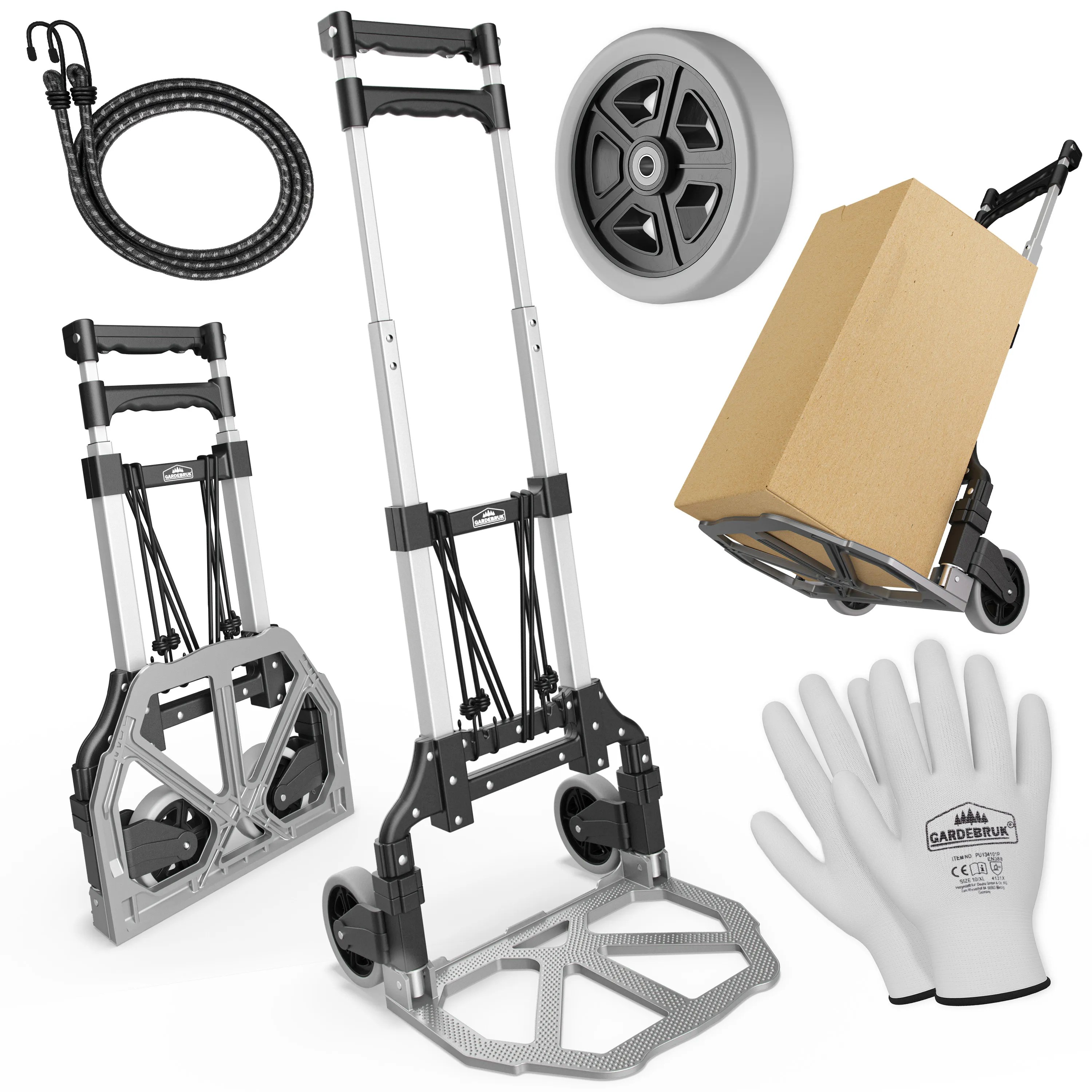 Sackkarre Silber/Schwarz Aluminium 80kg höhenverstellbar Sackkarre Silber/Schwarz Aluminium 80kg höhenverstellbar