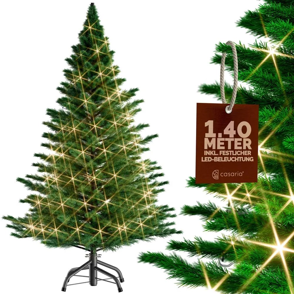 Künstlicher Weihnachtsbaum 140cm mit Lichterkette und Metallfuß PE Künstlicher Weihnachtsbaum 140cm mit Lichterkette und Metallfuß PE