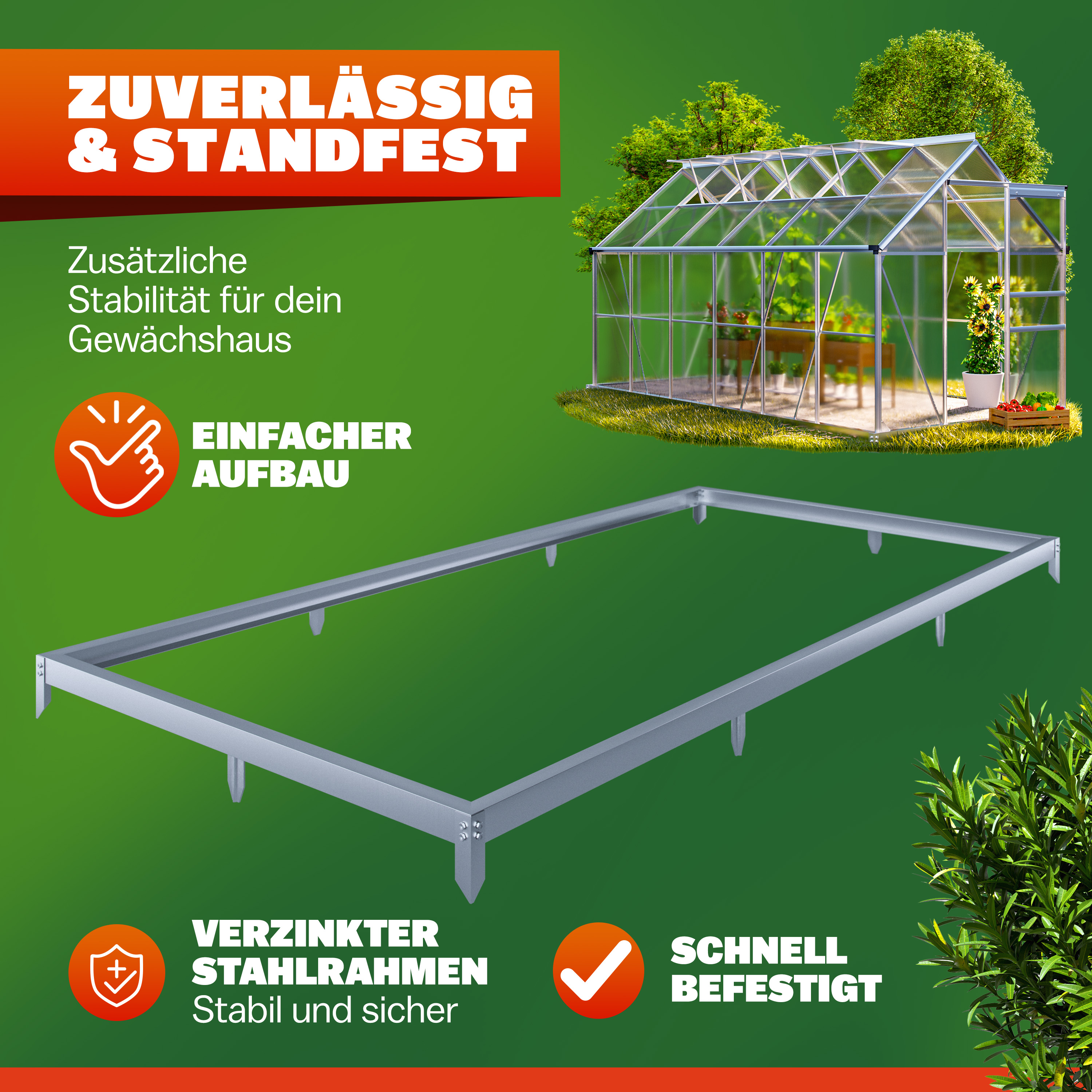 Stahlfundament für Gewächshaus 380x190x12cm verzinkt – Bild 2