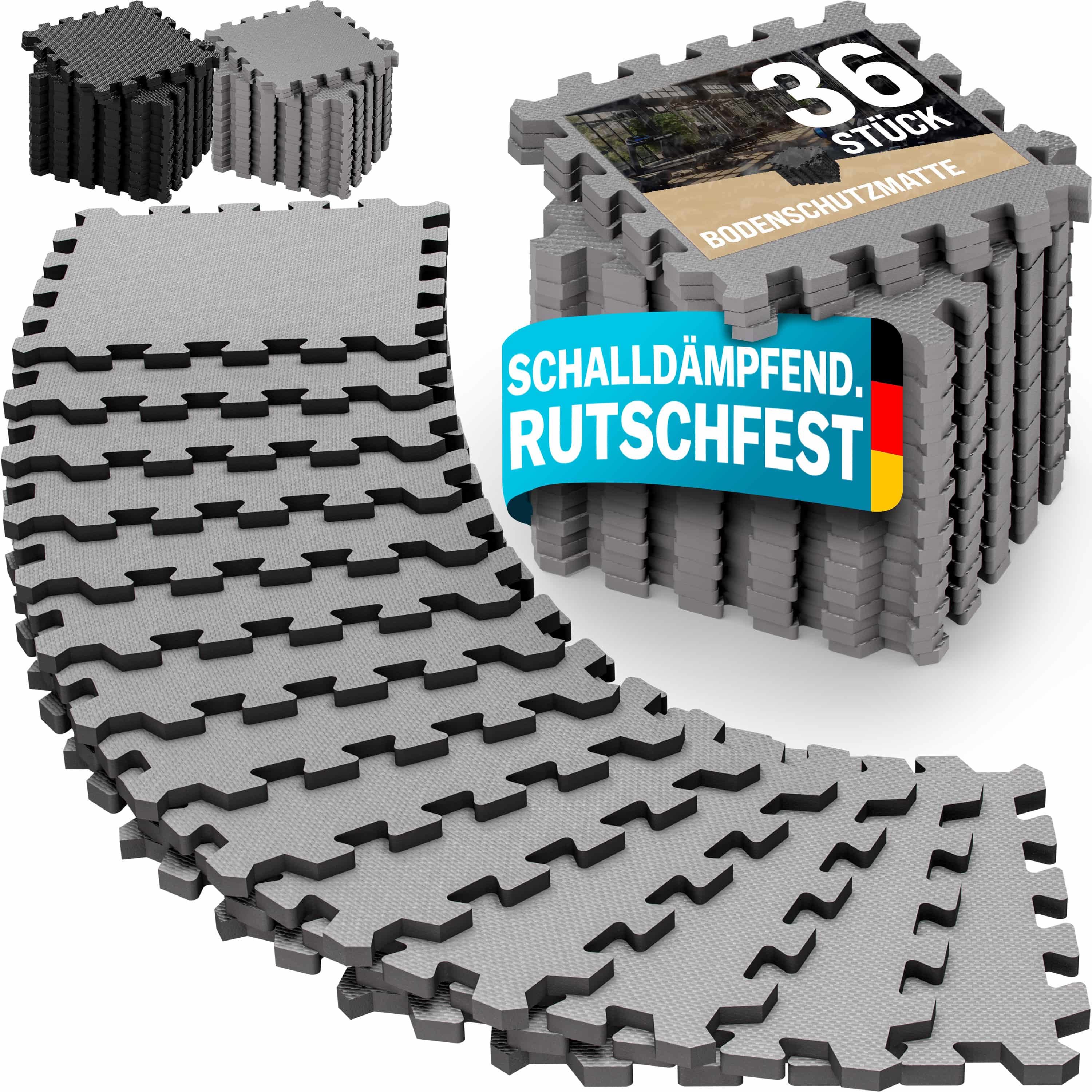 Bodenschutz-/Puzzlematten 36er-Set Grau 175x175x1cm Bodenschutz-/Puzzlematten 36er-Set Grau 175x175x1cm