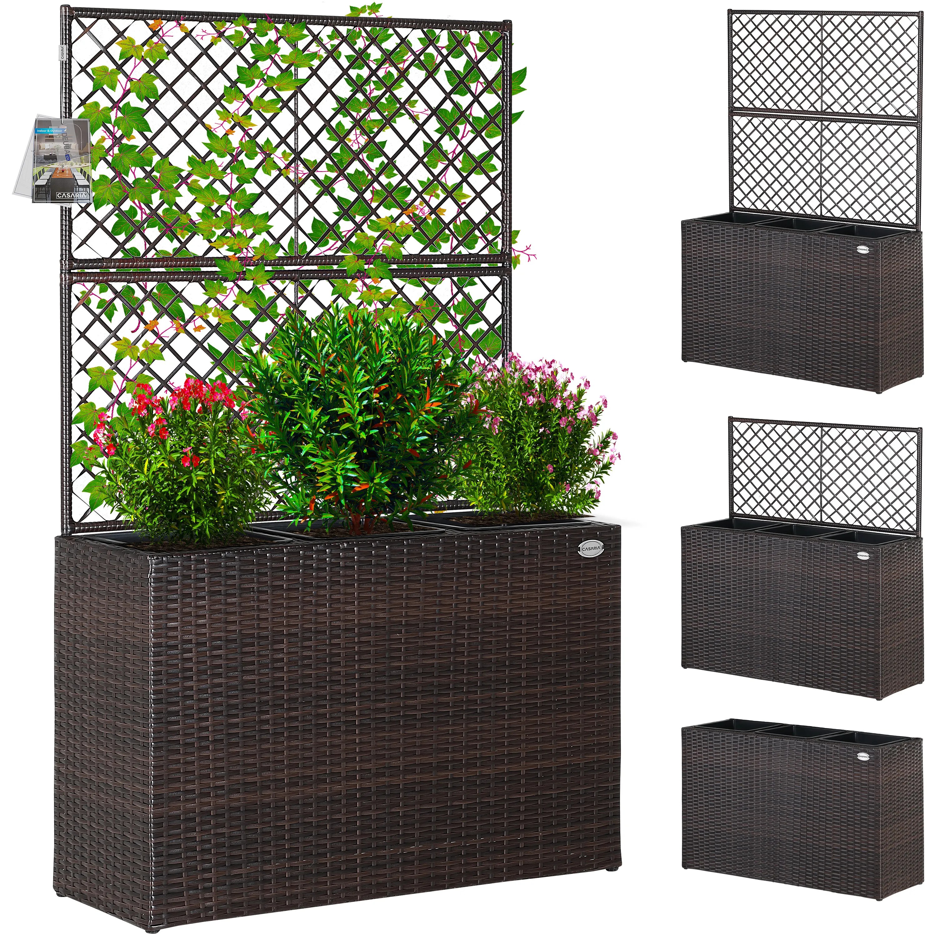 Polyrattan Blumenkasten mit Rankgitter Braun Polyrattan Blumenkasten mit Rankgitter Braun