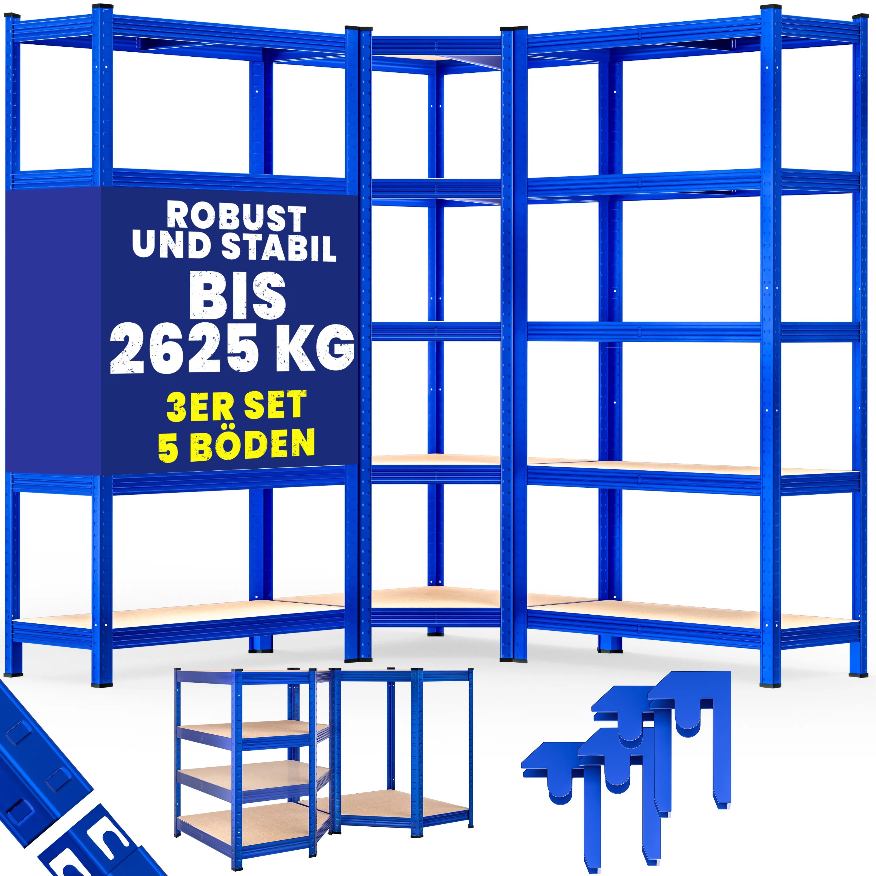 Schwerlast- und Eckregal 3er-Set Blau je 875kg Schwerlast- und Eckregal 3er-Set Blau je 875kg