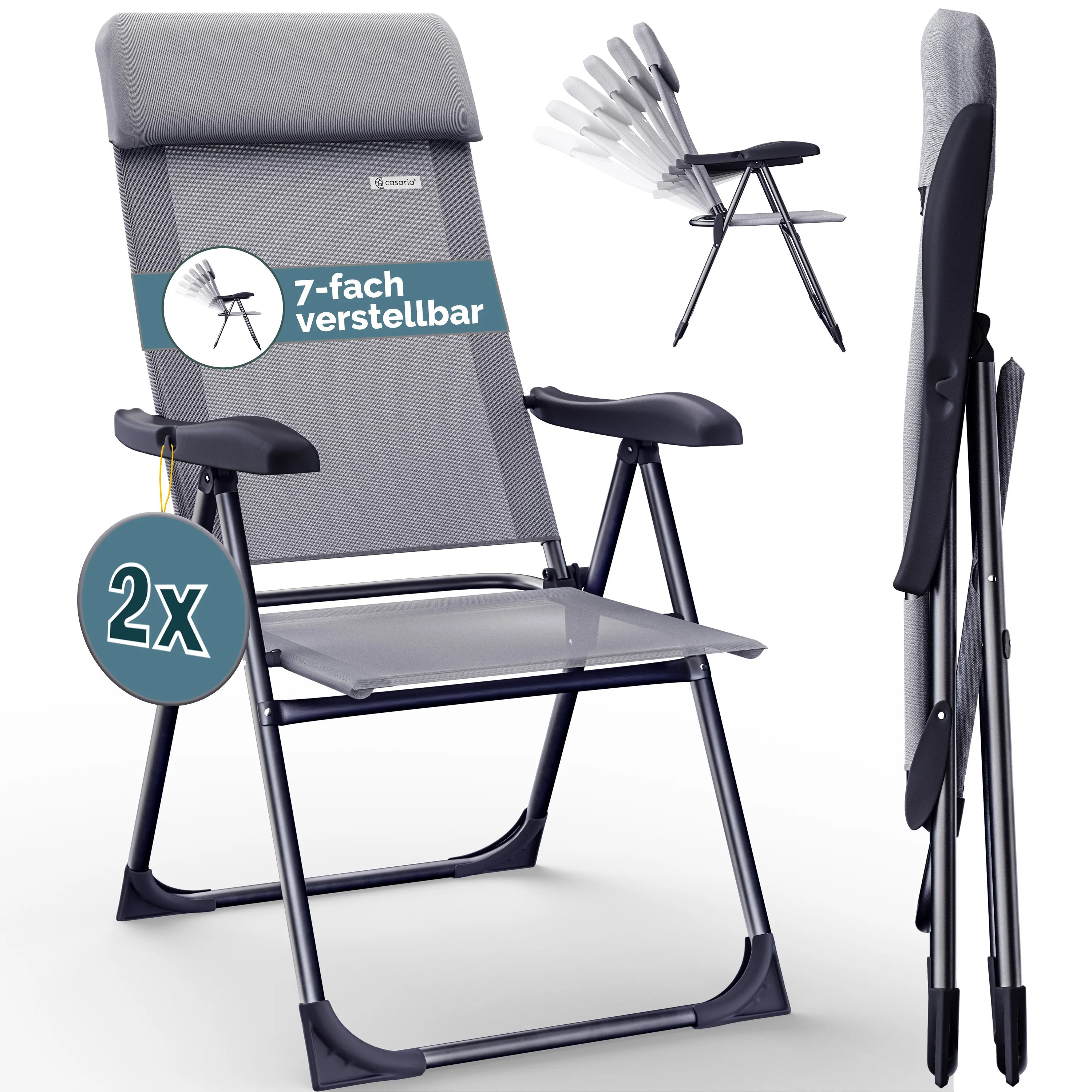 Gartenstuhl klappbar 2er-Set Grau Alu Hochlehner verstellbar Gartenstuhl klappbar 2er-Set Grau Alu Hochlehner verstellbar