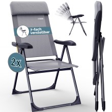 Gartenstuhl klappbar 2er-Set Grau Alu Hochlehner verstellbar Gartenstuhl klappbar 2er-Set Grau Alu Hochlehner verstellbar