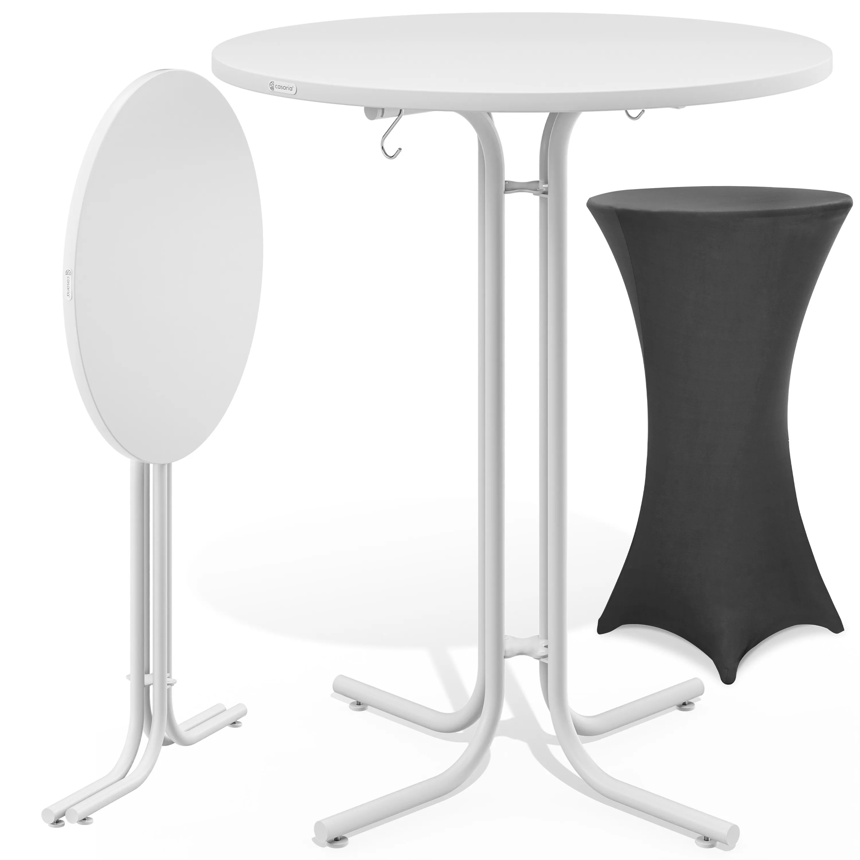 Stehtisch Weiß 110x80cm + Stehtischhusse Grau Ø80cm Stehtisch Weiß 110x80cm + Stehtischhusse Grau Ø80cm