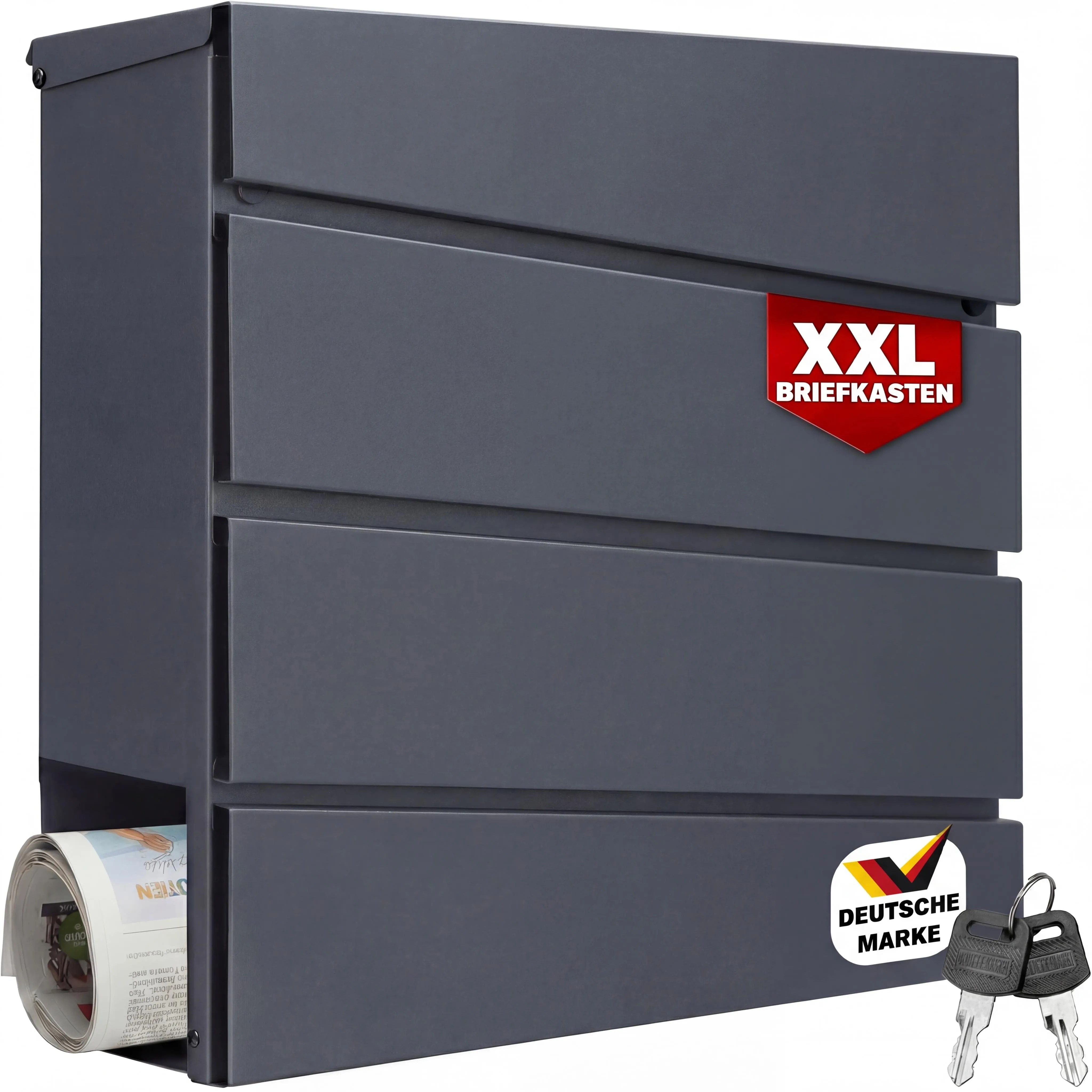 Briefkasten mit Zeitungsrohr Anthrazit Stahl Briefkasten mit Zeitungsrohr Anthrazit Stahl