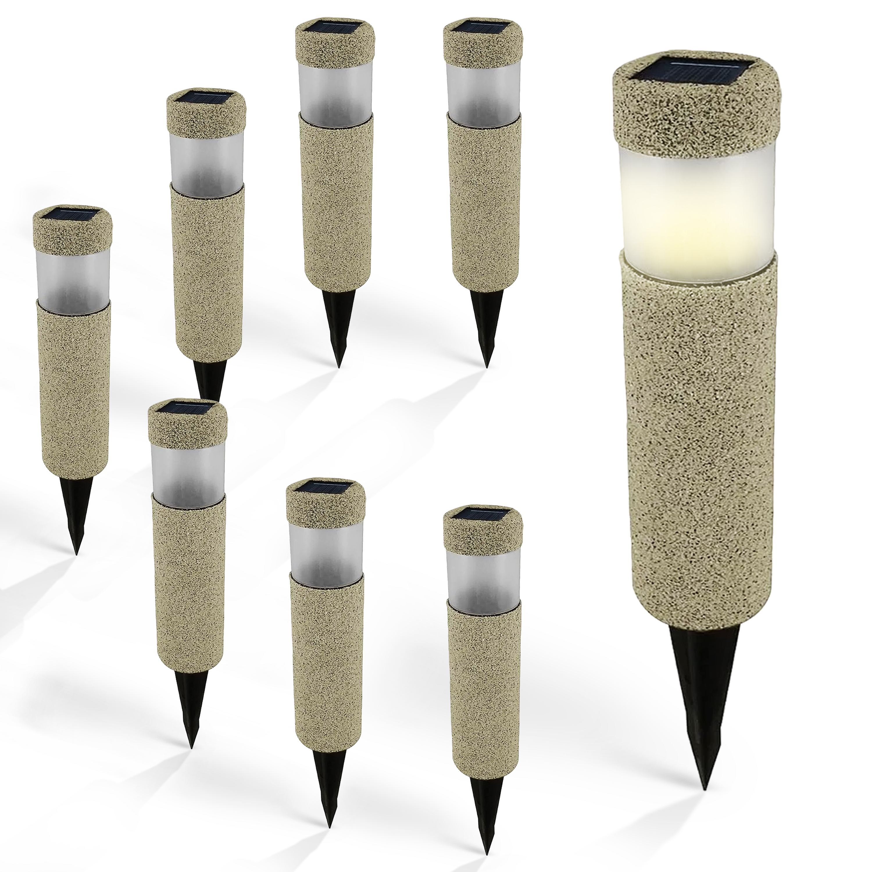 LED Solarlampe 8er-Set Beige-Grau Steinoptik LED Solarlampe 8er-Set Beige-Grau Steinoptik