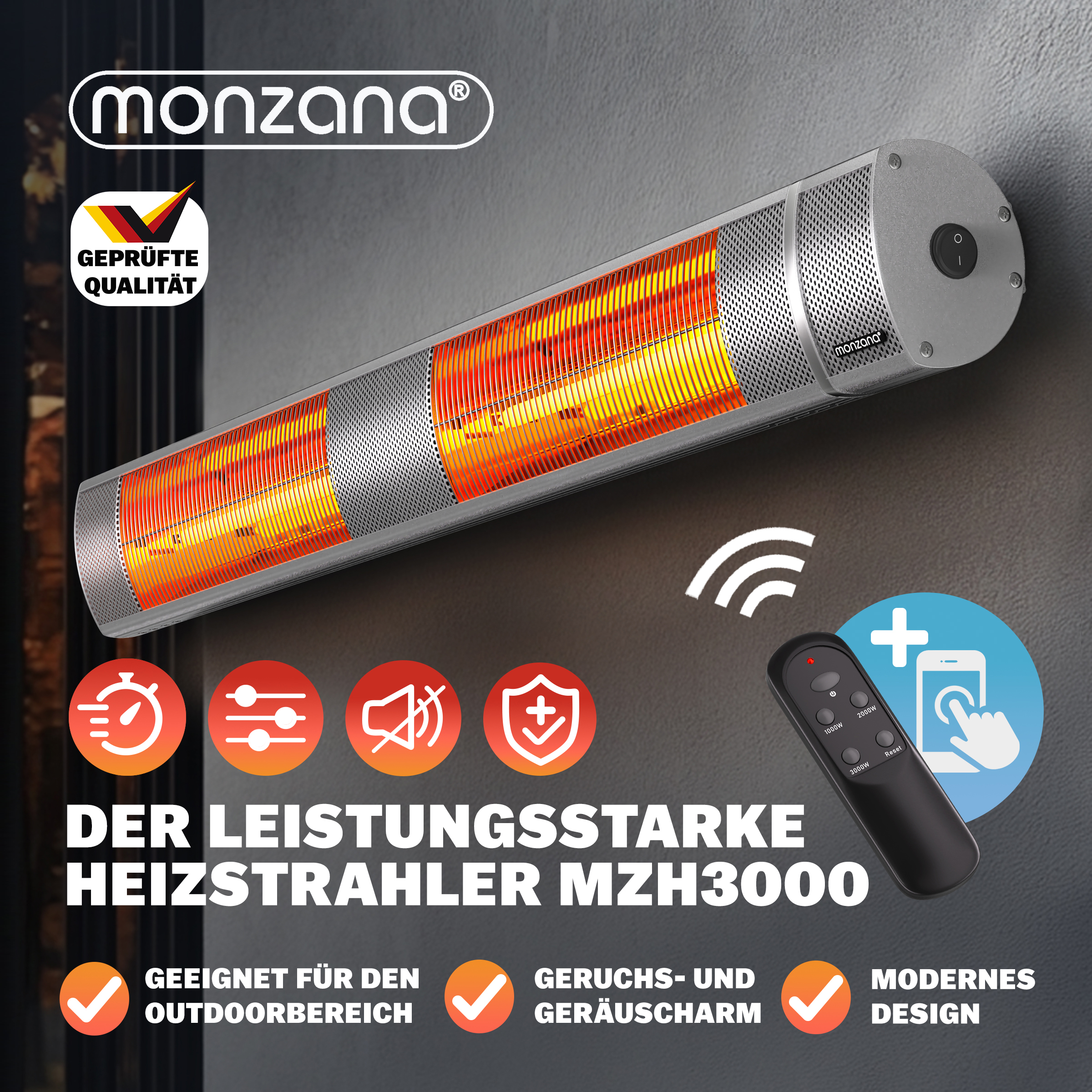 Heizstrahler MZH3000 Silber 3000W – Bild 2