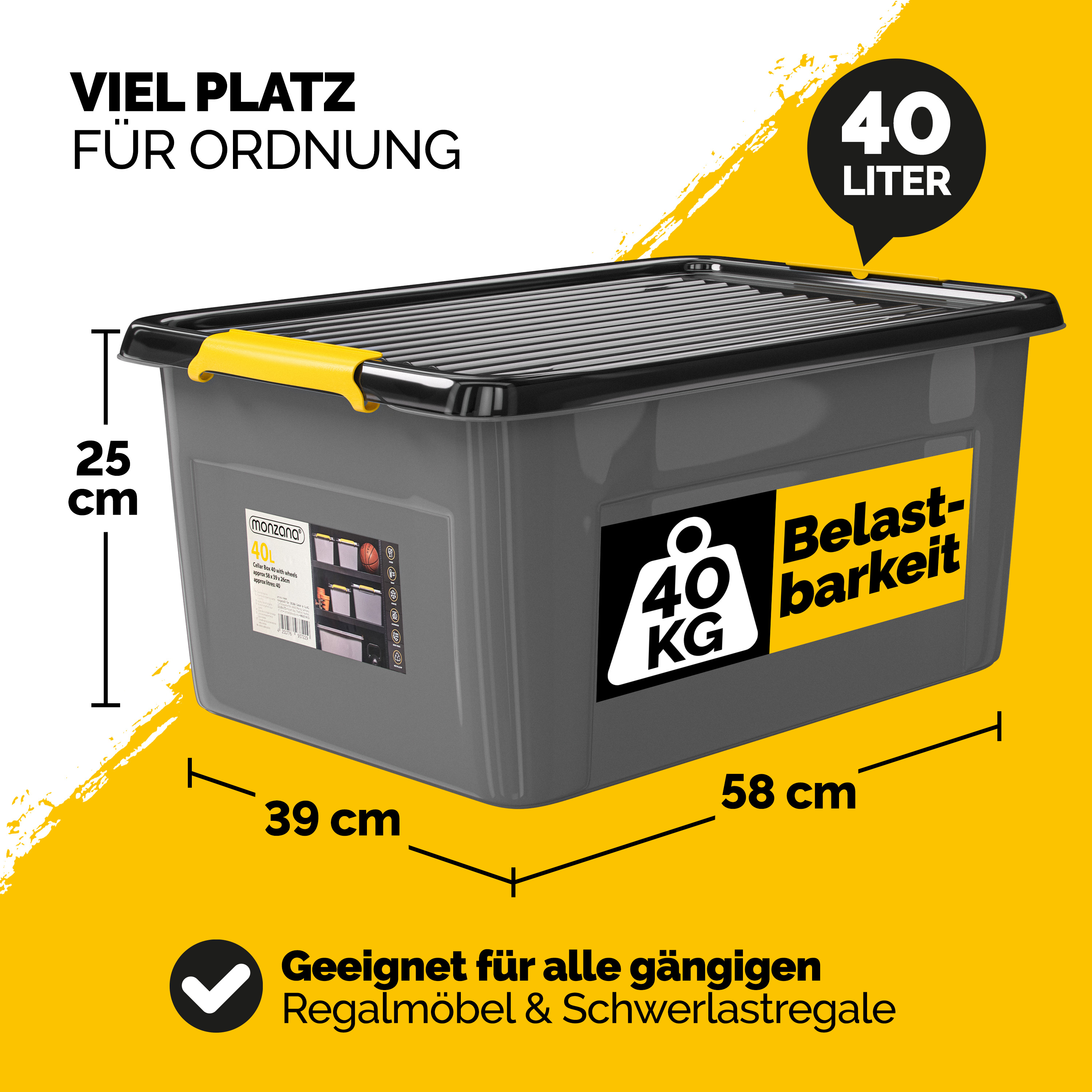 Aufbewahrungsbox 6er-Set Grau/Anthrazit 58x39x25cm stapelbar – Bild 2