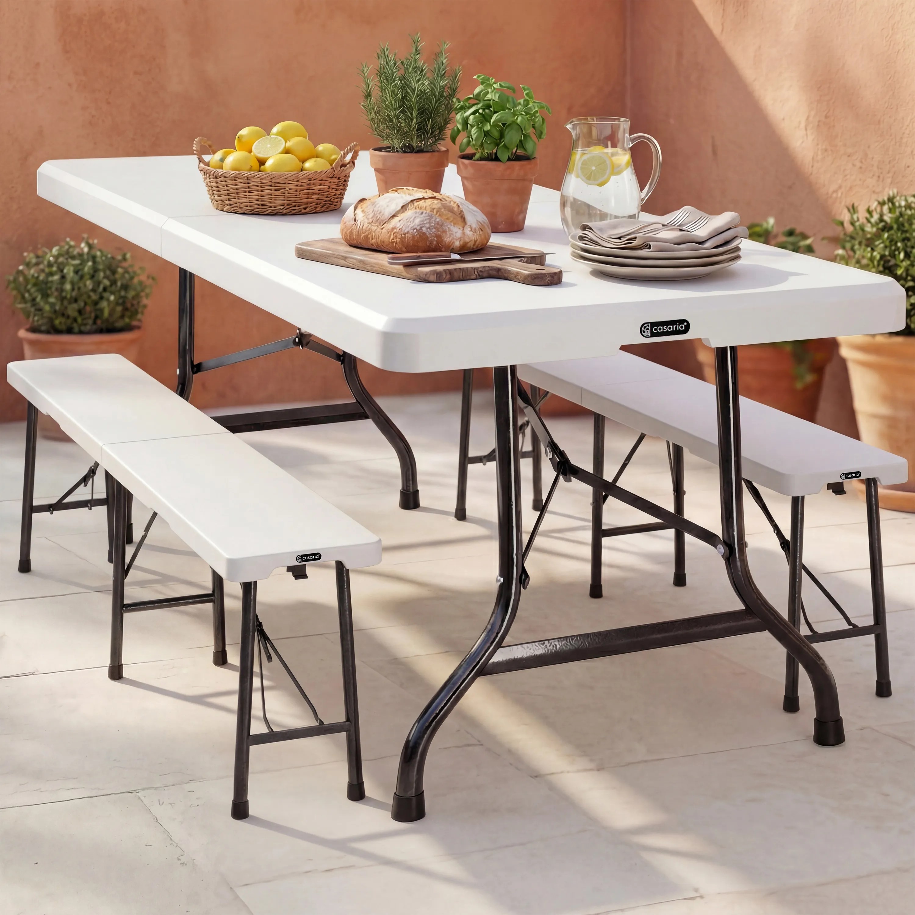 Bierzeltgarnitur 3-tlg Kunststoff Weiß 183cm – Bild 2