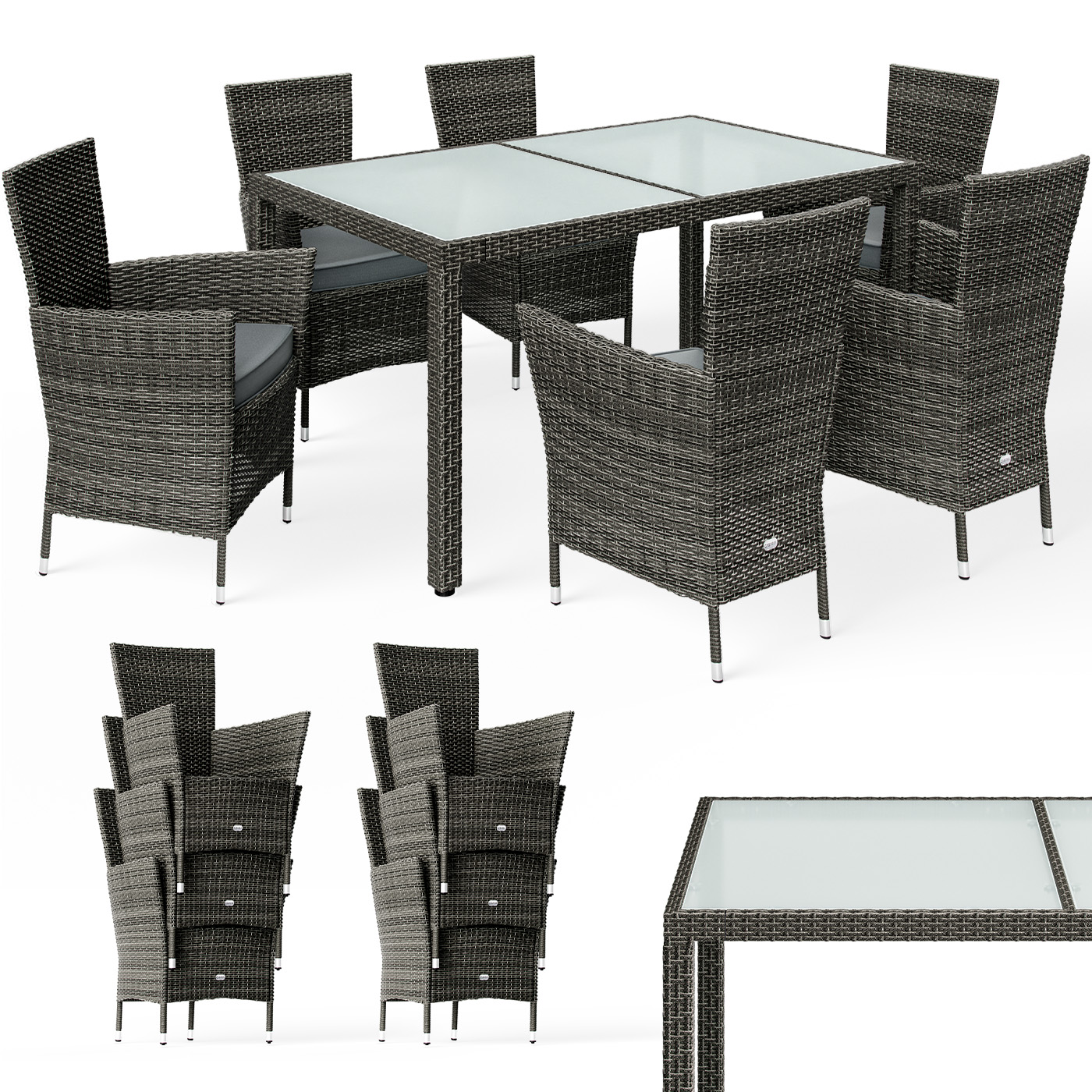 Polyrattan Garten-Sitzgruppe 7-tlg Grau/Anthrazit – Bild 2