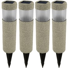 LED Solarleuchte 4er-Set Beige-Grau Steinoptik LED Solarleuchte 4er-Set Beige-Grau Steinoptik