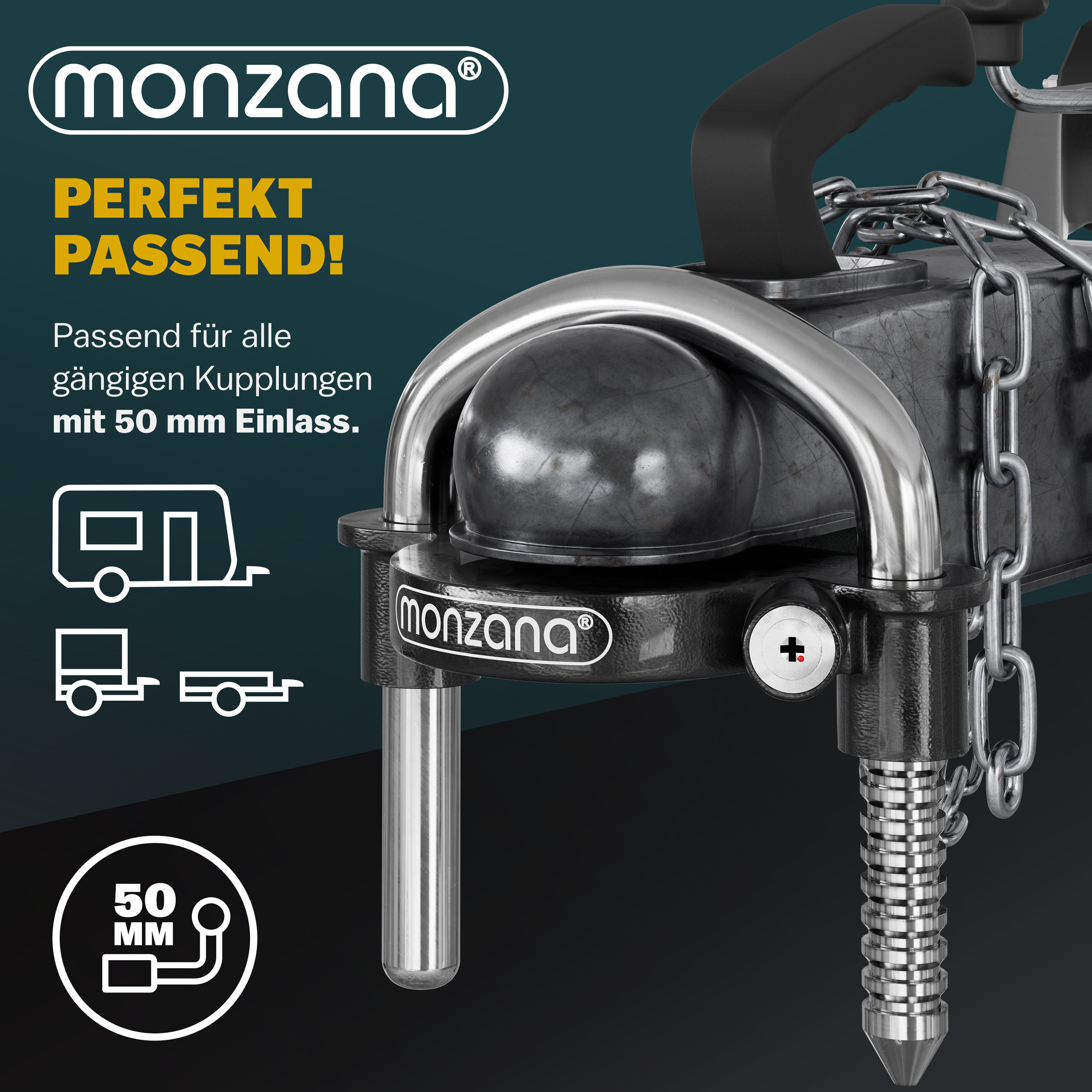 Anhängerschloss Schwarz 157x79x150mm – Bild 2