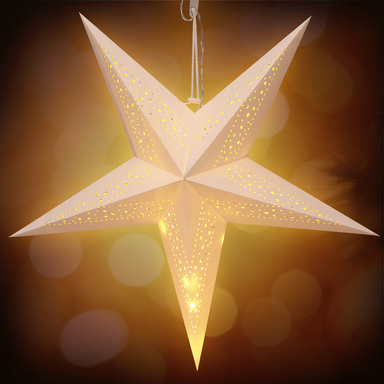 Papierstern LED Creme Ø60cm Punkte 5 Arme – Bild 2