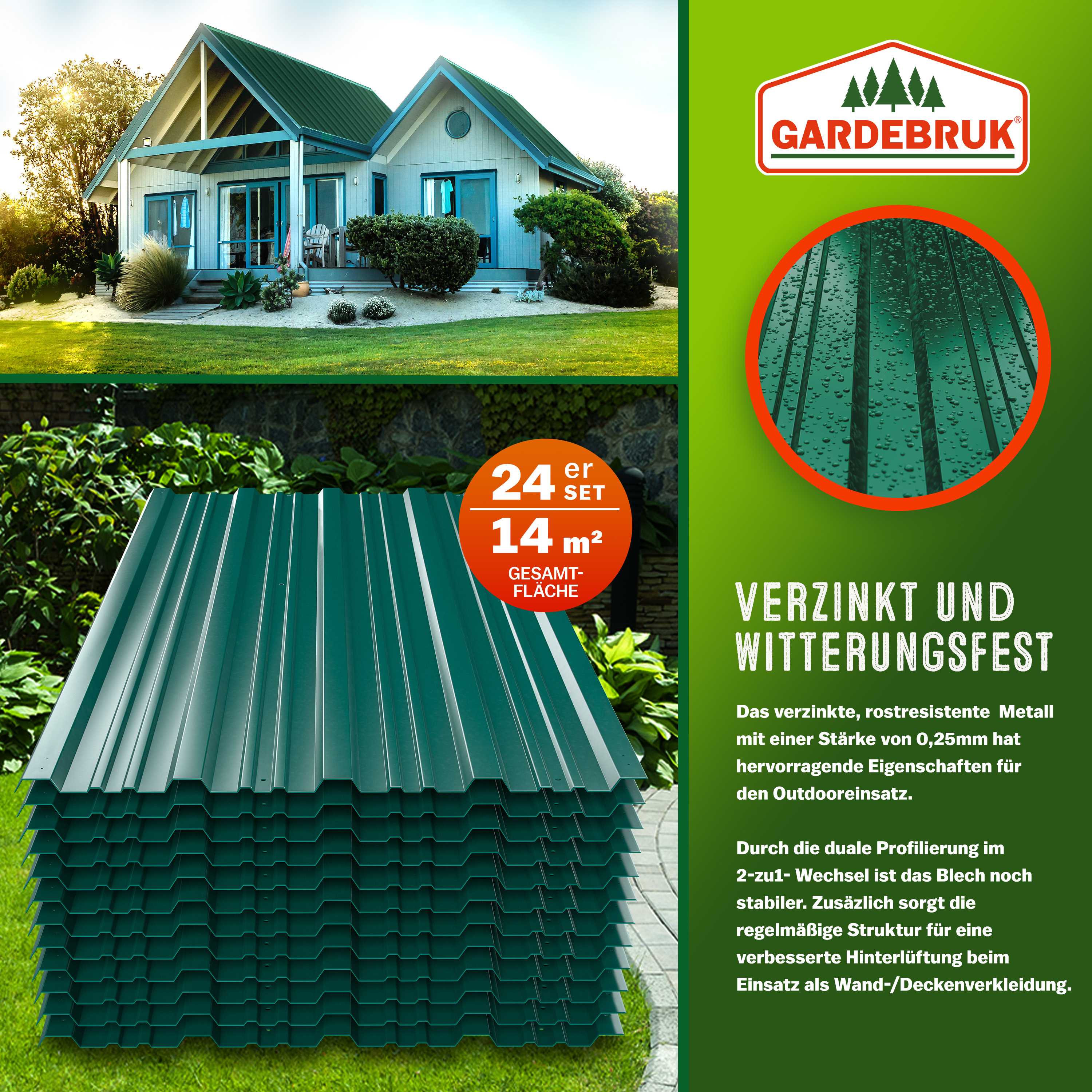 Trapezblech 24er-Set Grün 129x46cm vorgebohrt – Bild 2
