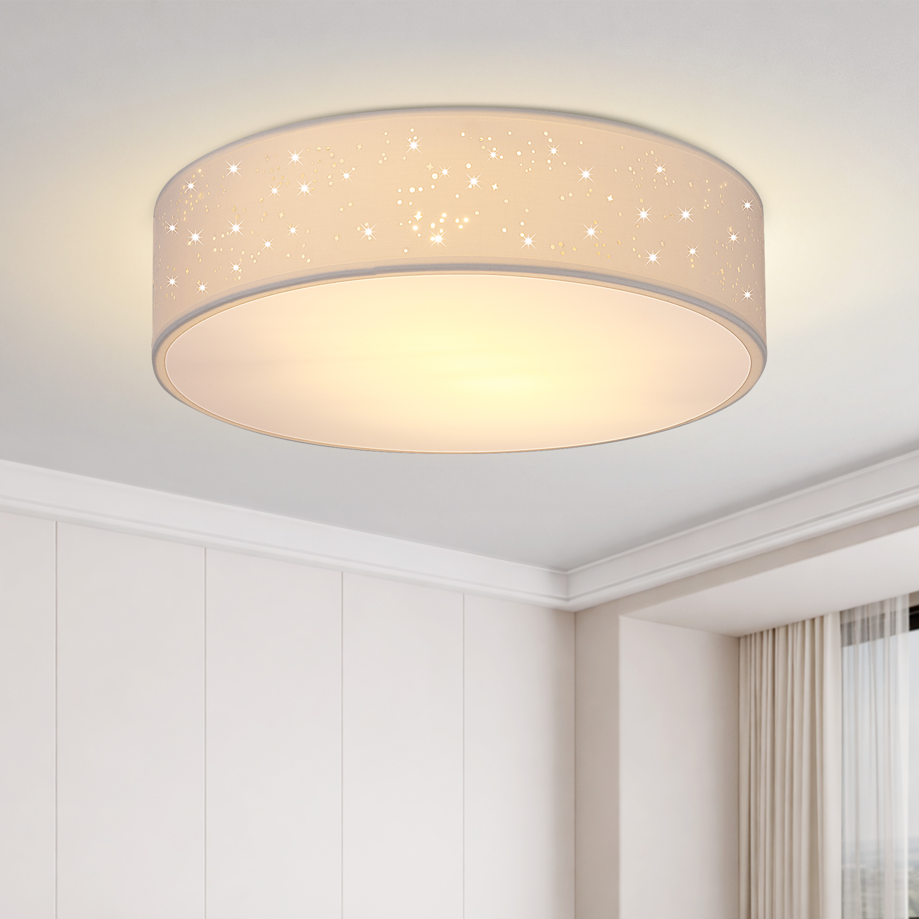 Deckenlampe Weiß Stoff Ø38cm Sternenhimmel – Bild 2