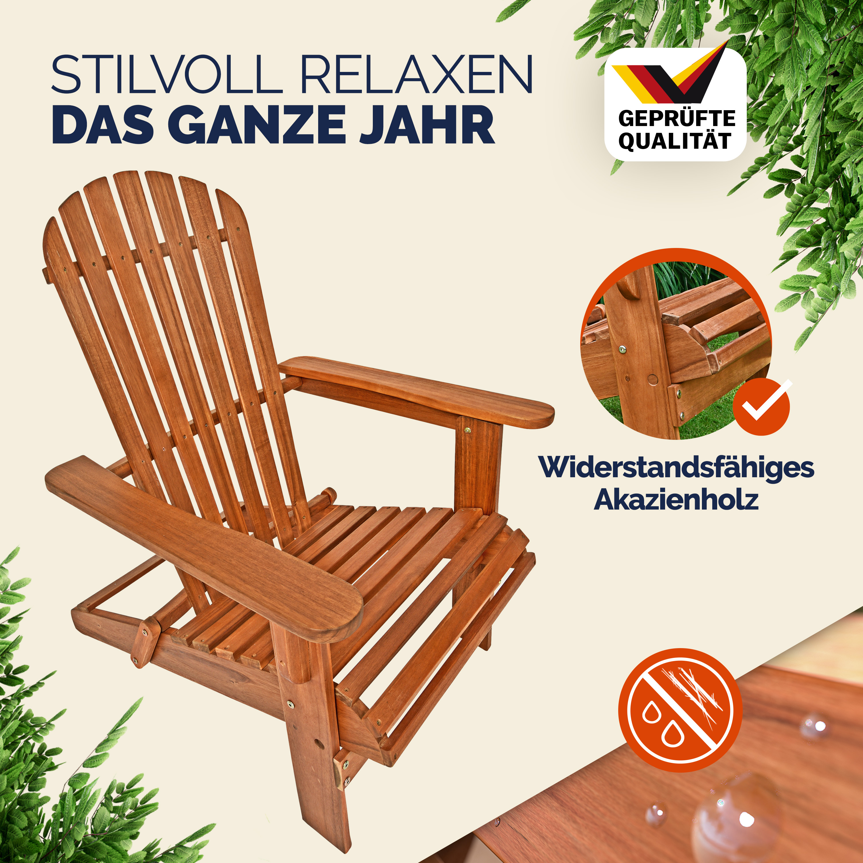 Liegestuhl Adirondack Akazienholz klappbar – Bild 2
