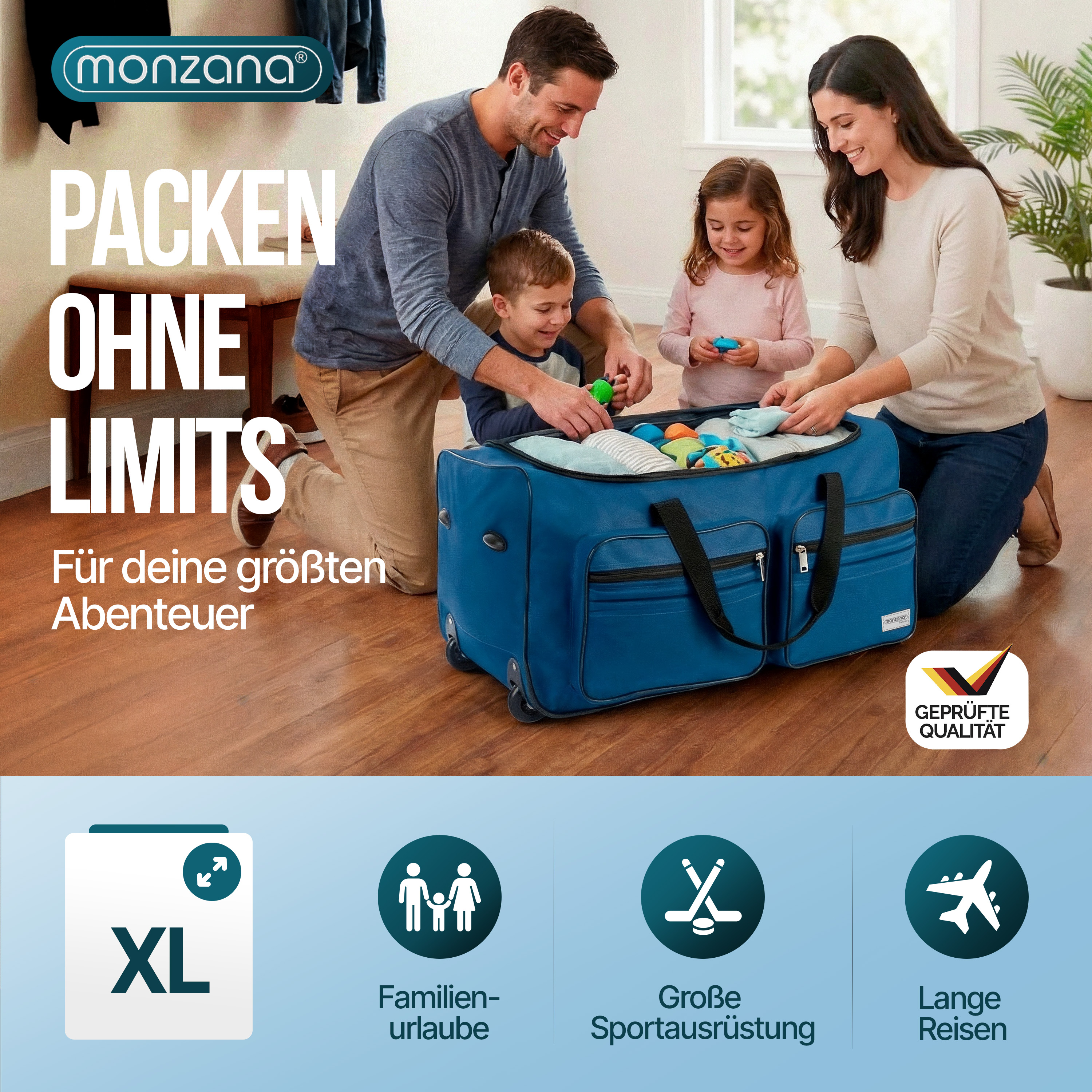 Rollenreisetasche Blau 85L – Bild 2