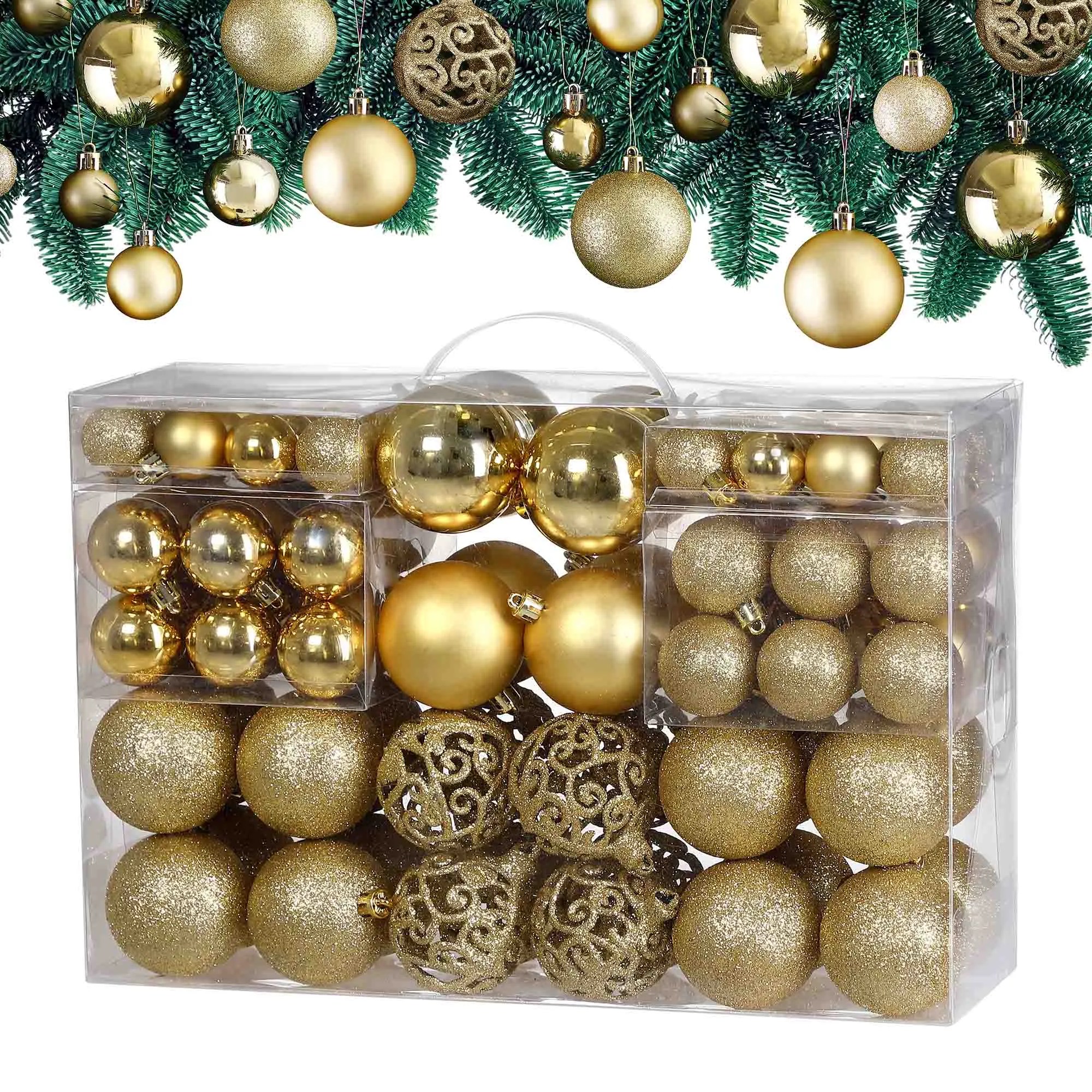 Weihnachtskugeln Gold 100-tlg in matt, glänzend & glitzernd Weihnachtskugeln Gold 100-tlg in matt, glänzend & glitzernd