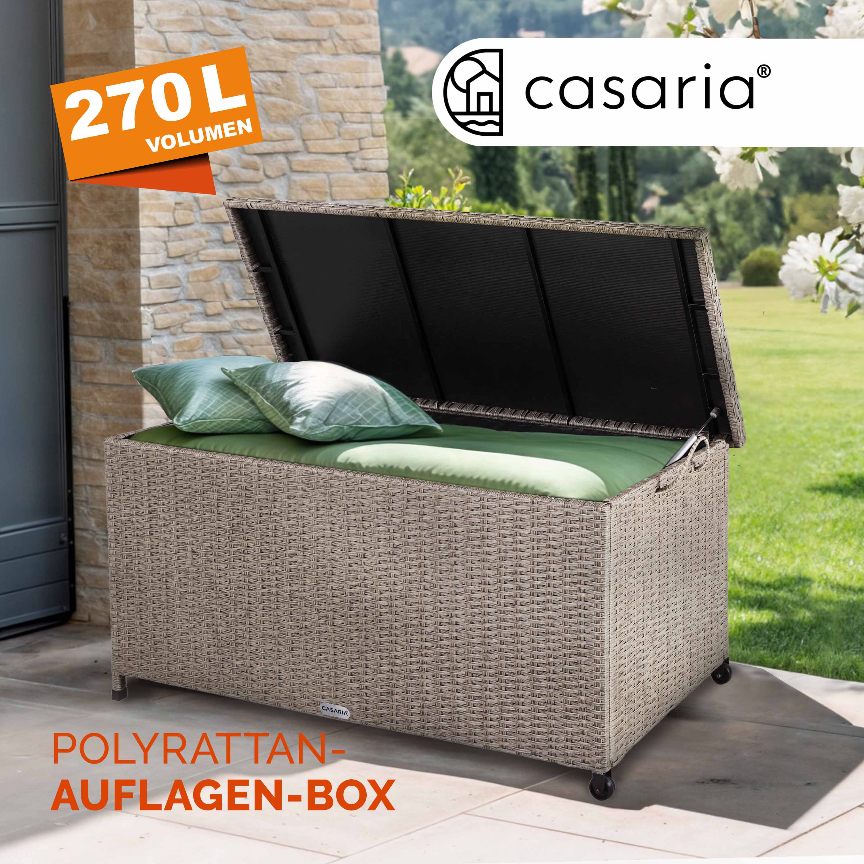 Polyrattan Auflagenbox Creme 117x53x60cm Rollen – Bild 2