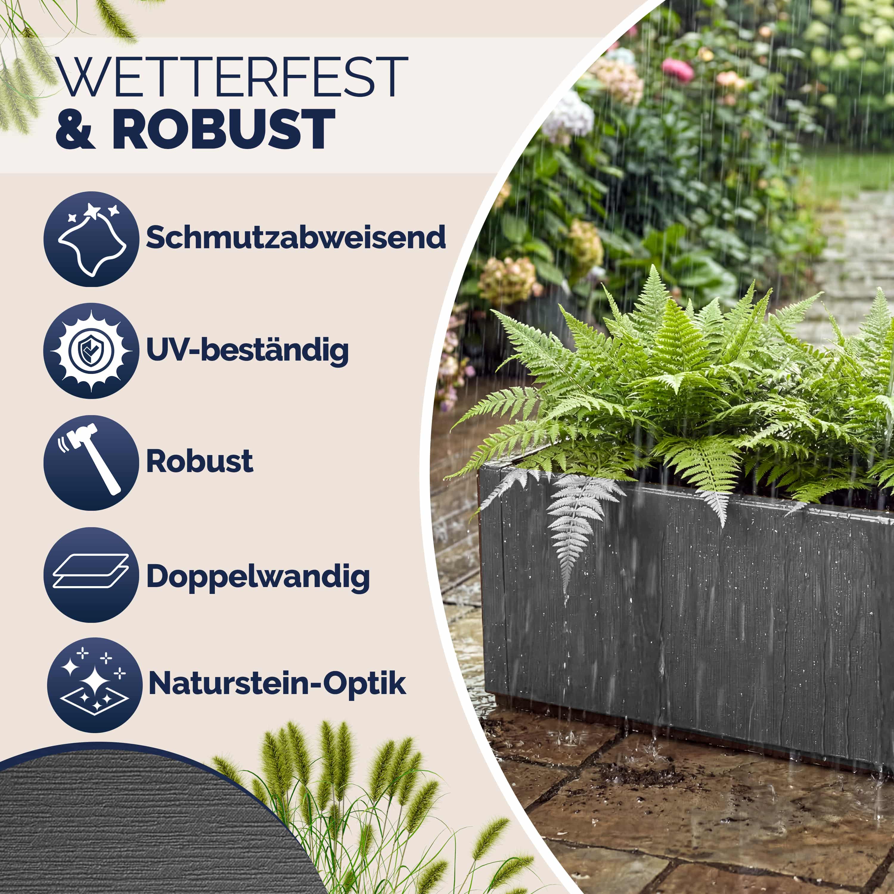 Blumentopf Ethica Anthrazit Kunststoff 80x36x36cm – Bild 2