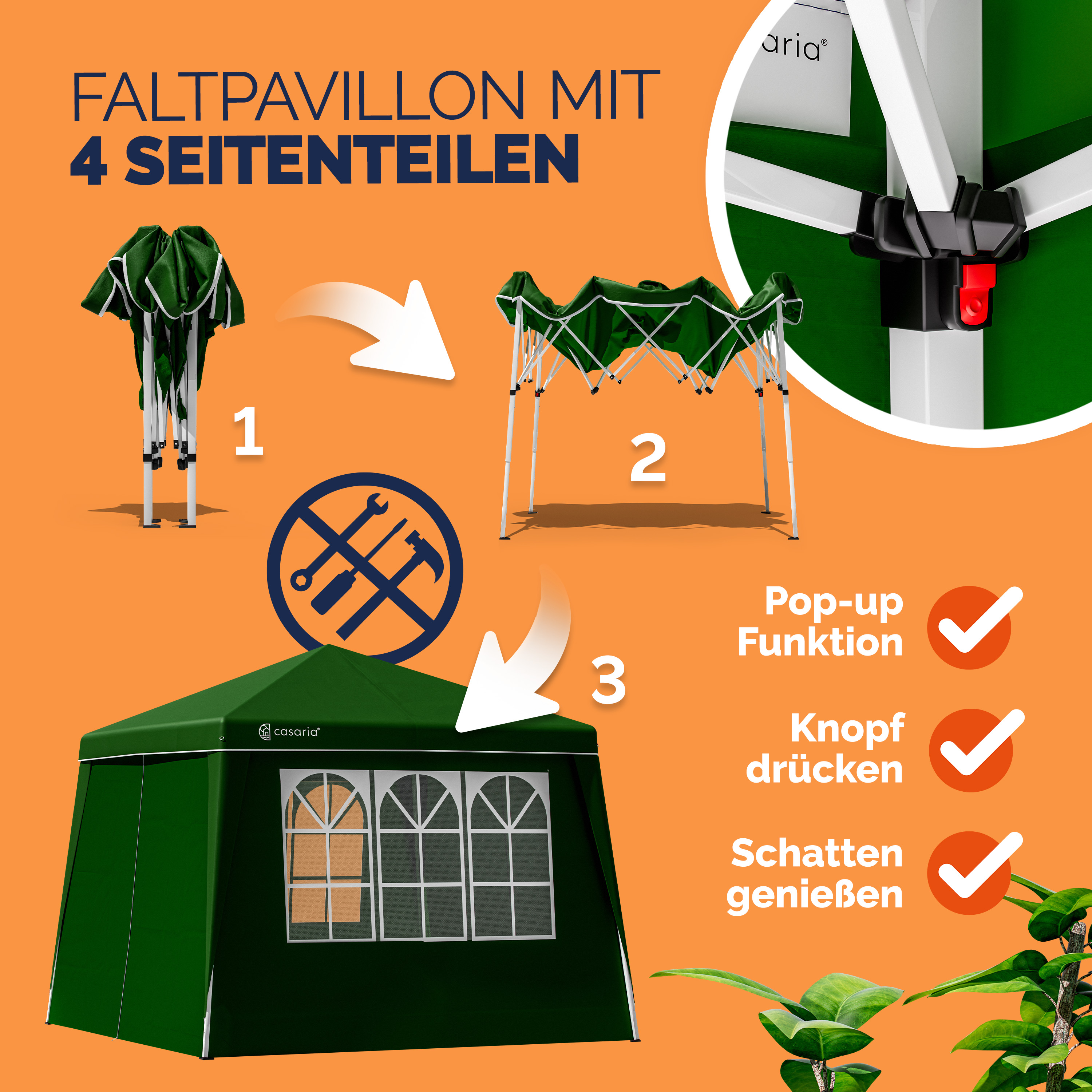 Faltpavillon Capri Grün 3x3m inkl 4 Seitenwänden UV-Schutz 50+ – Bild 2