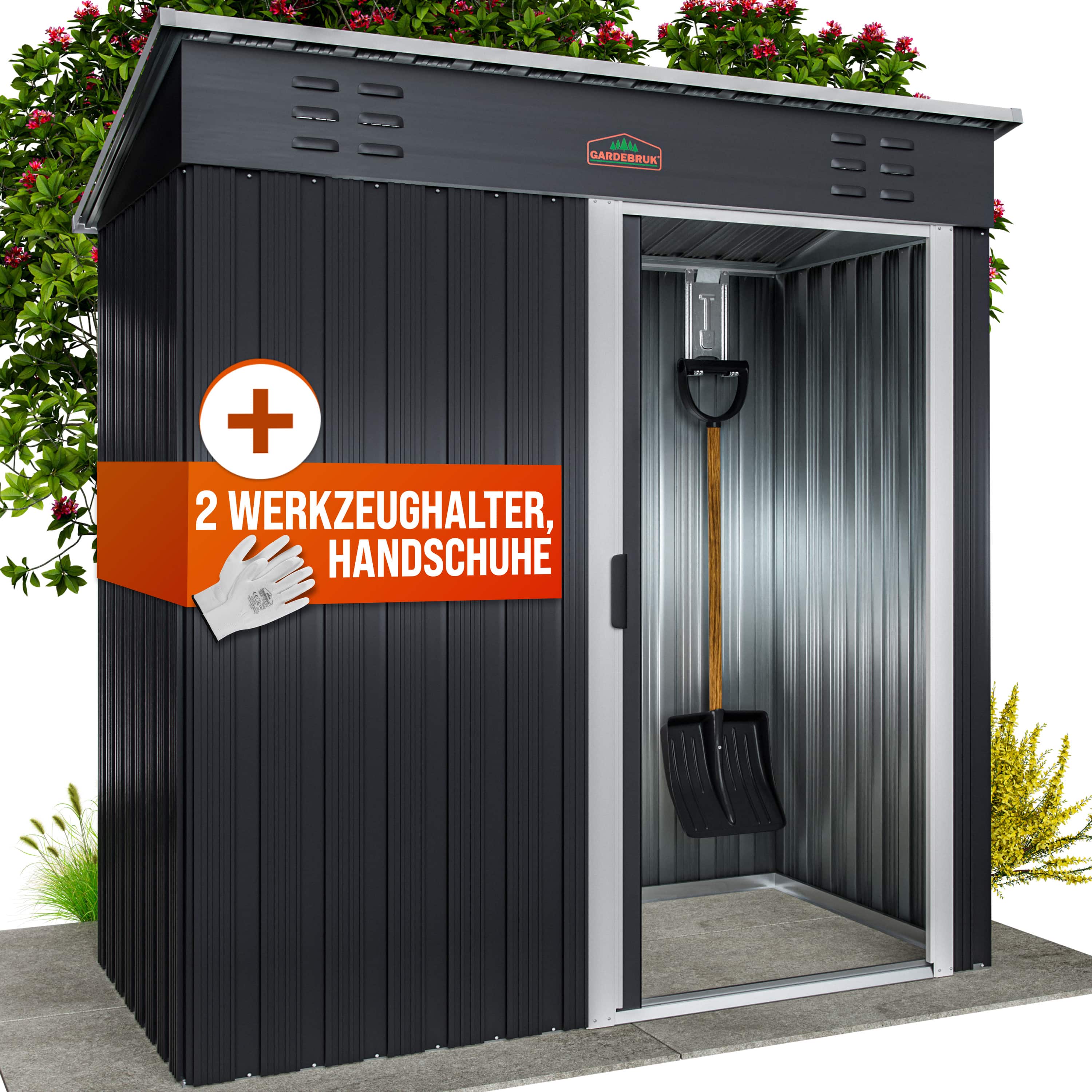 Geräteschuppen Anthrazit 185x165x90cm verzinkt Schiebetür Lüftung – Bild 2