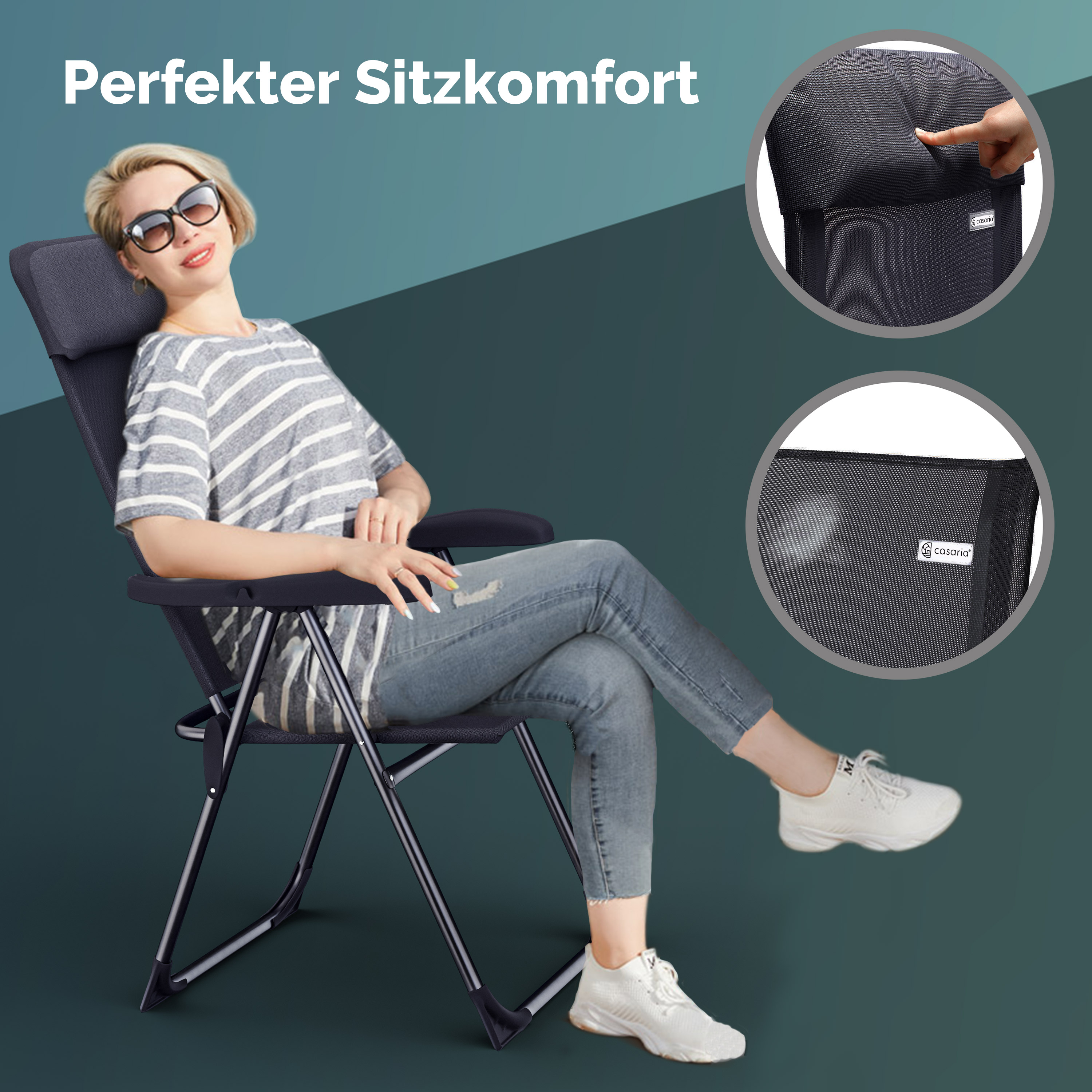 Gartenstuhl klappbar 4er-Set Anthrazit Alu Hochlehner verstellbar – Bild 2