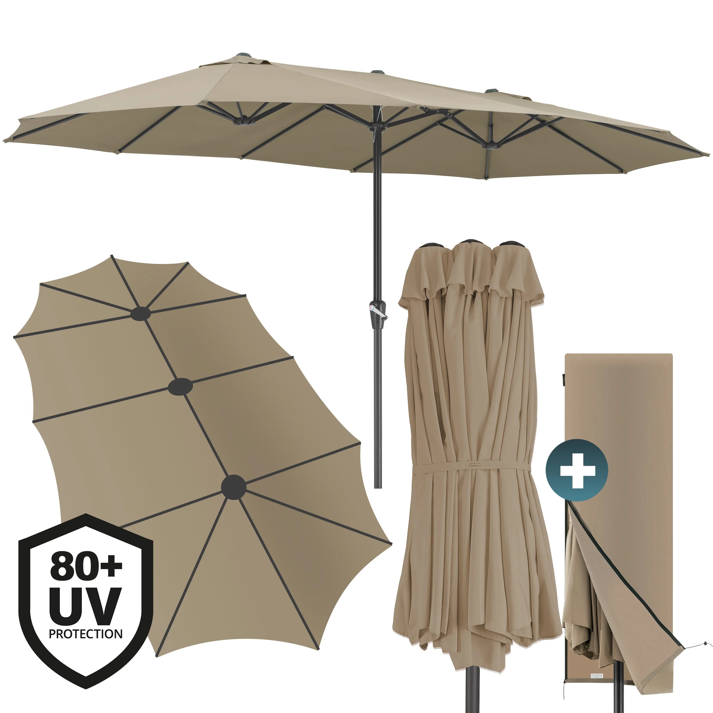 Doppelsonnenschirm Taupe UV-Schutz 80+ Doppelsonnenschirm Taupe UV-Schutz 80+